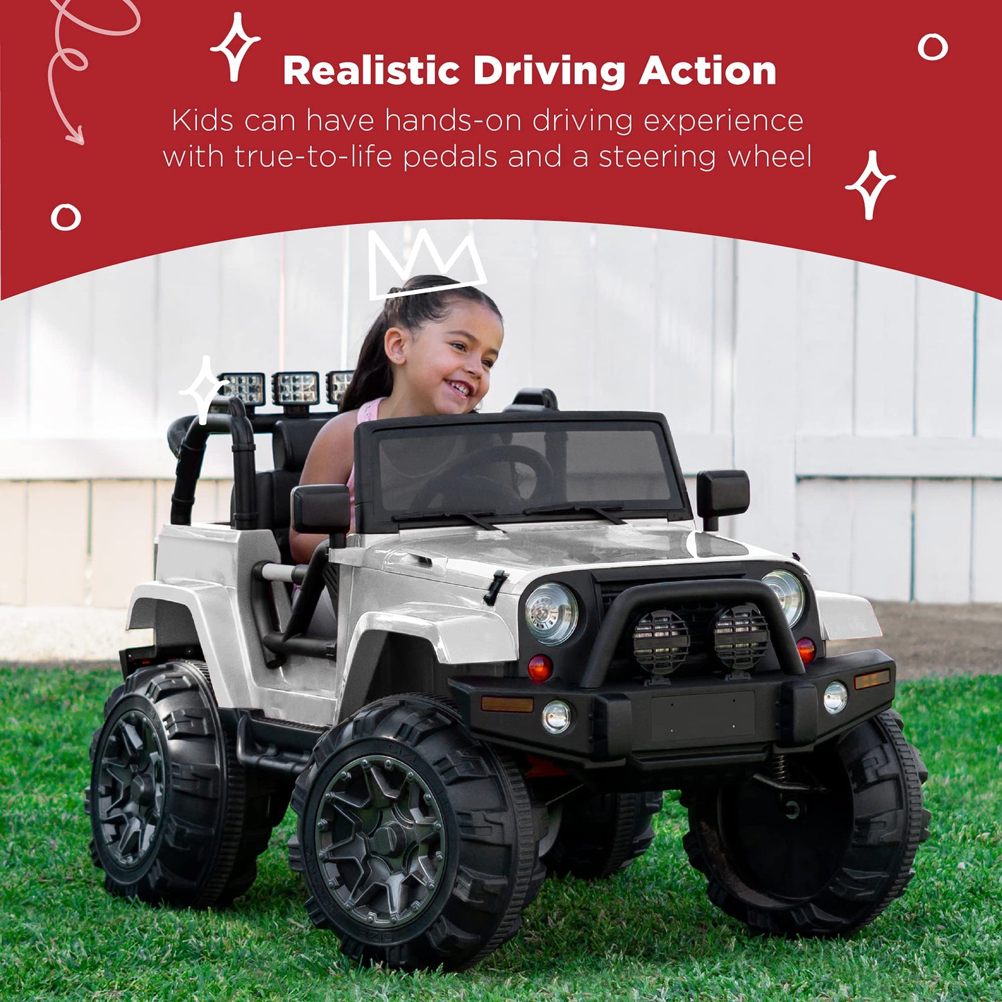 Best Choice Products Jumbo 12V Kids Electric Vehicle Toy Ride On Car with Parent Remote Control for Toddlers, Seat Harness, 65 lb Weight Capacity, Spring Suspension, 3.7 MPH Max Speed - White