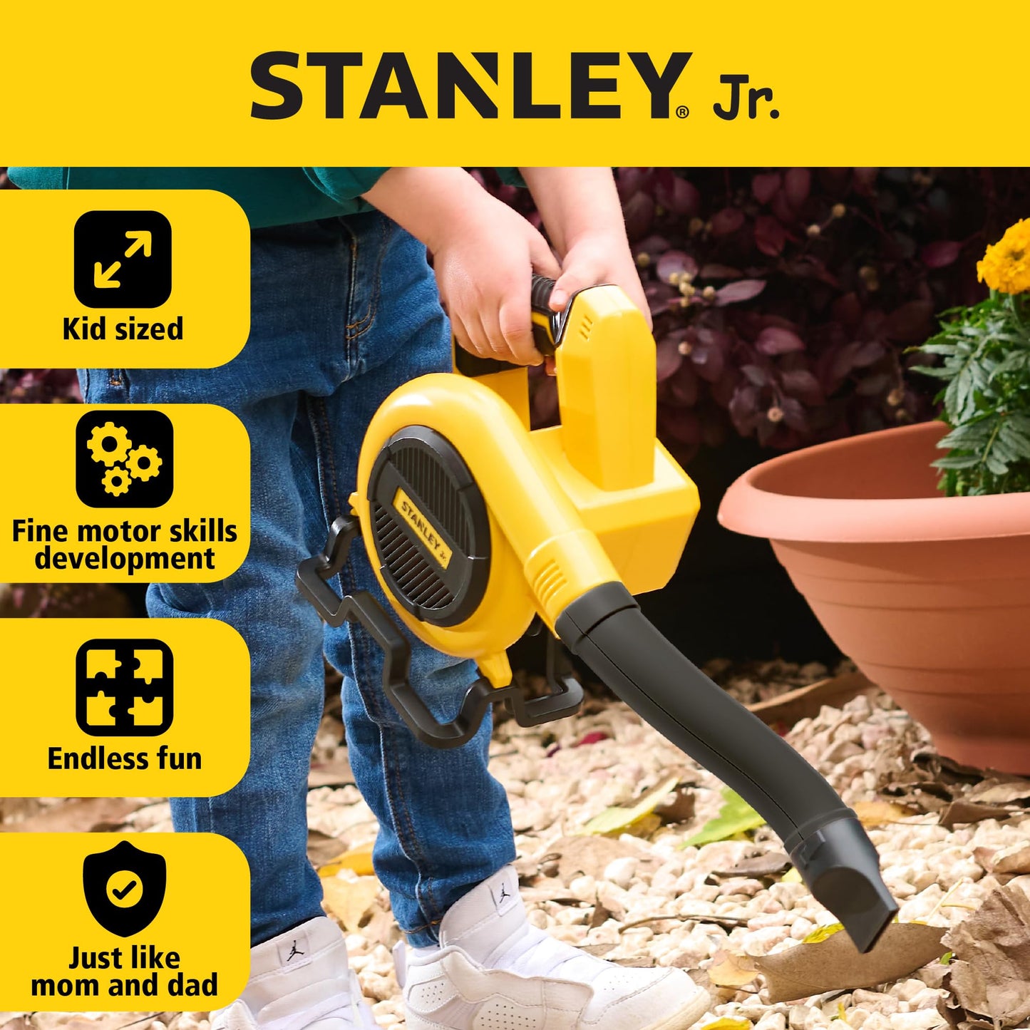 Stanley Jr Kids Leaf Blower - Battery Operated Toy Leaf Blower for Kids - Fun Pretend Play Tool for Outdoor Adventures - Safe and Realistic Design for Little Gardeners. Ages 3+