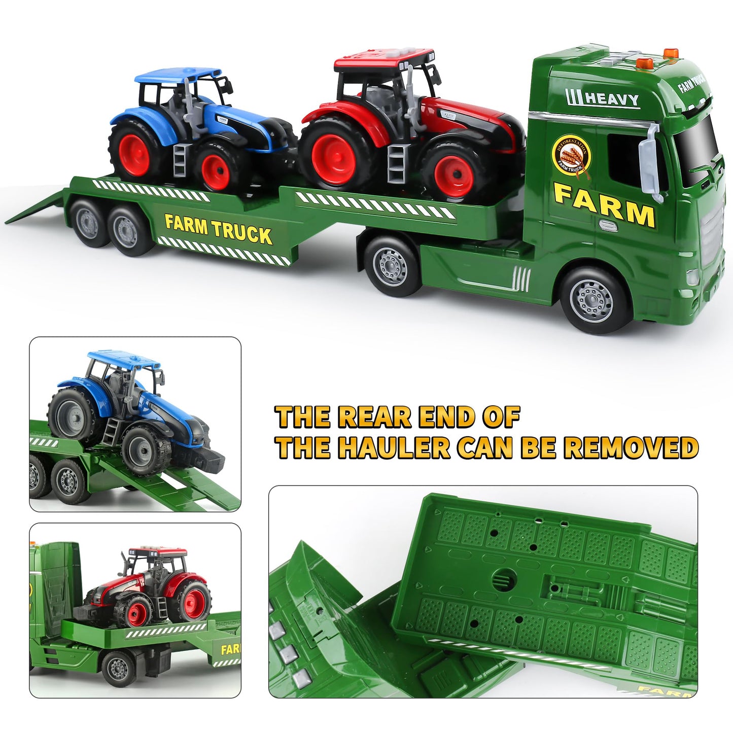 Dwi Dowellin Large Flatbed Semi Truck Toy for Kids,Includes Farm Vehicles,Car Toy Birthday Gift for 2 3 4 5 Years Old Boys and Girls