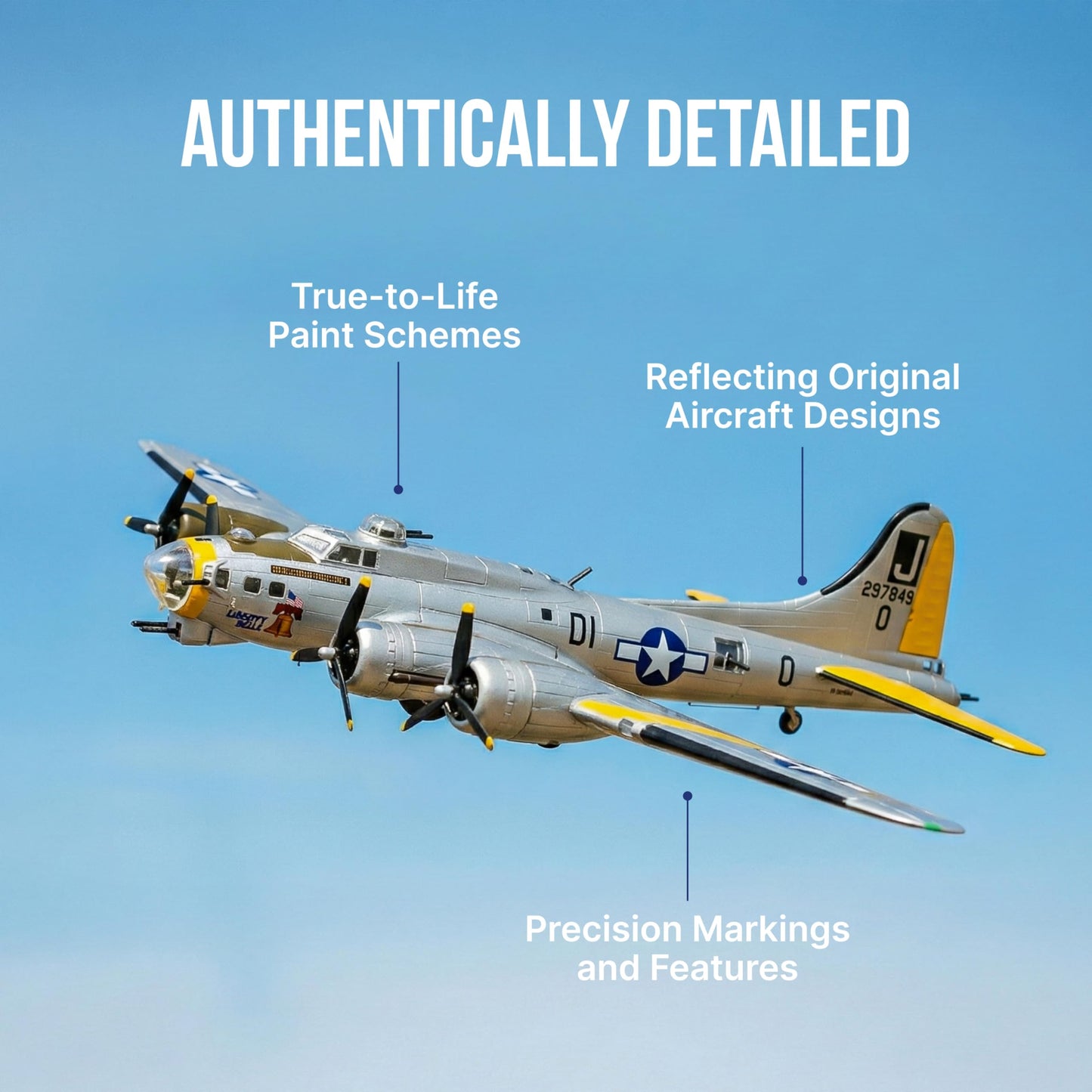 Daron Boeing B-17 Flying Fortress B-17G Die-Cast Model – 1:155 Scale WWII Heavy Bomber Replica with Display Stand, Highly Detailed, 5.75” Length x 8” Wingspan, Adult Collectible Ages 14+