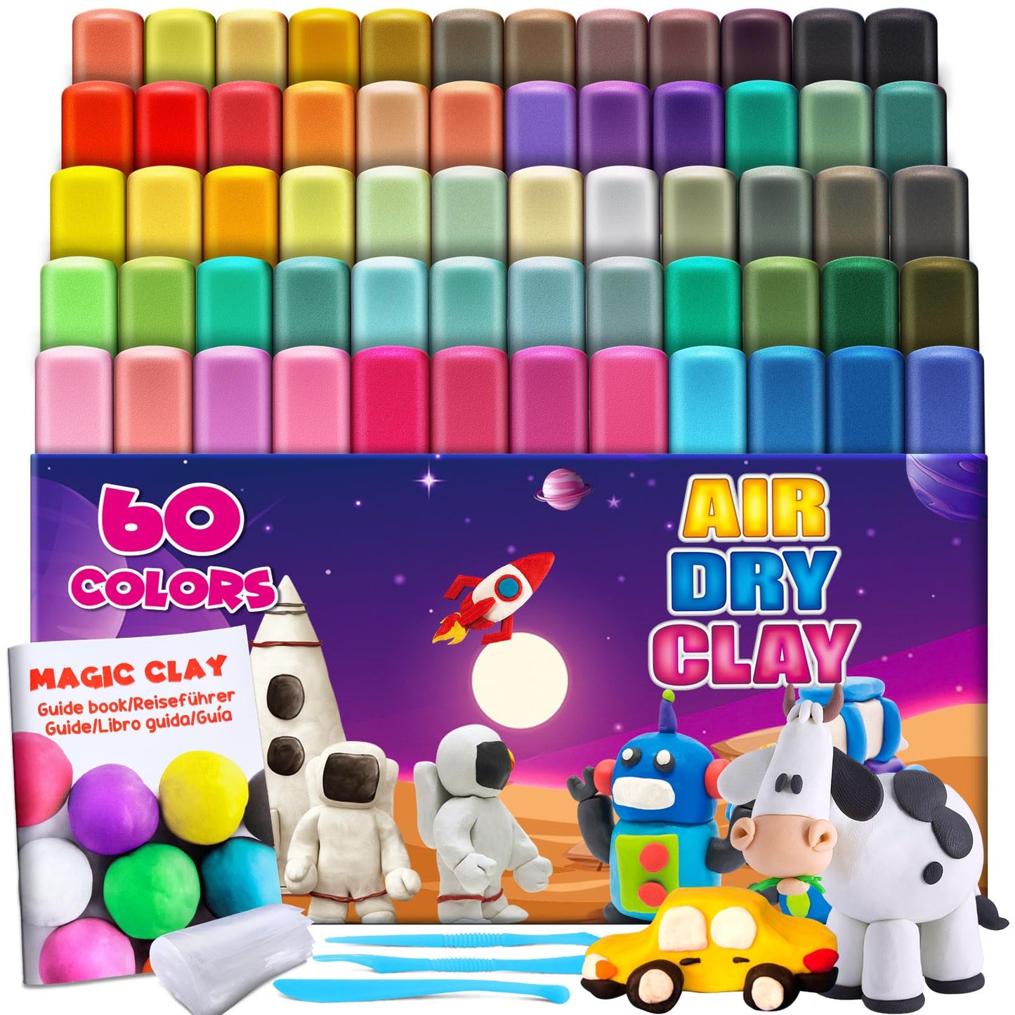 Magic Clay - Air Dry Clay 60 Colors, Modeling Clay for Kids with Tools, Soft & Ultra Light, Toys Gifts for Age 3 4 5 6 7 8+ Years Old Boys Girls Kids