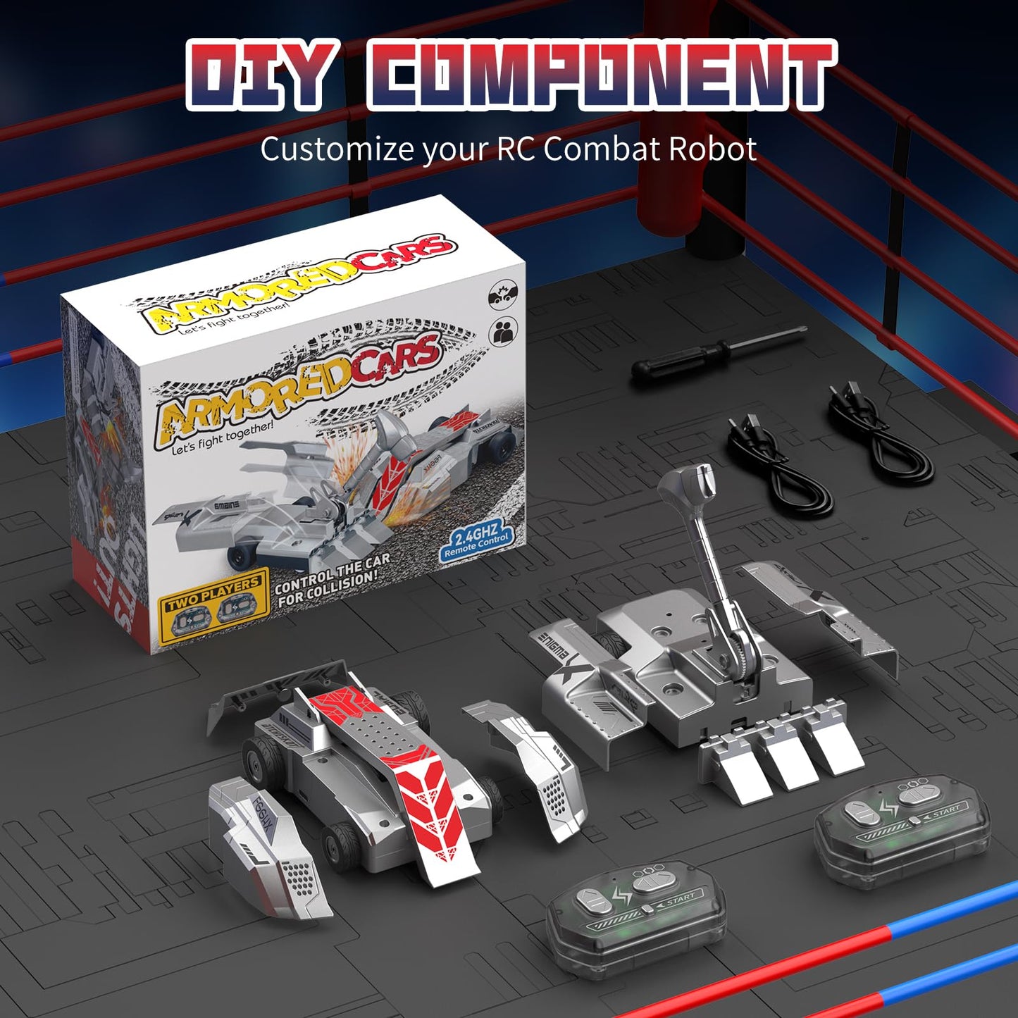 Cetuai Remote Control Battle Robots, 2-Player RC Fighting Toys for Kids Wireless Fighting Robots STEM Toys 2.4 GHz Wireless Game Set Birthday Gifts for Boys and Girls Age 3+ (Grey)
