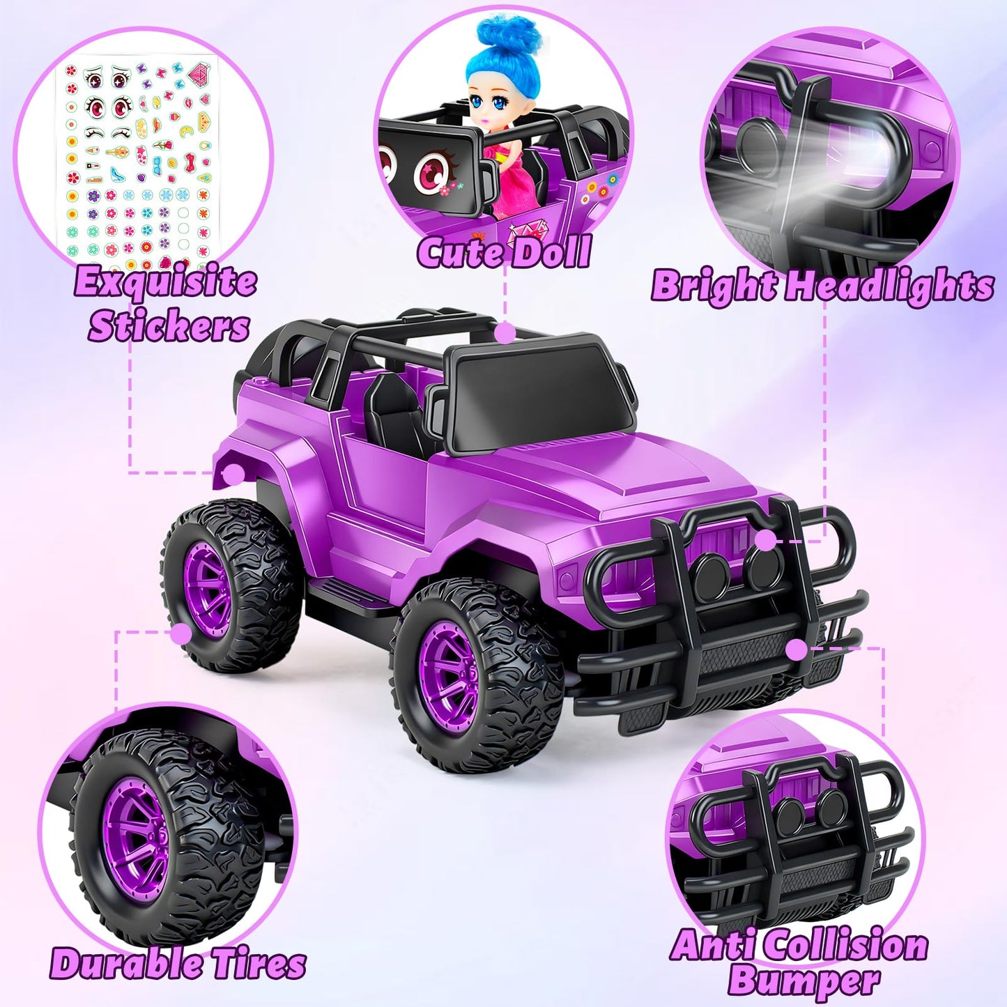 Ynybusi Remote Control Car RC Racing Cars, 1:20 Scale Remote Control Monster Truck, 2.4Ghz LED Light Off-Road Rc Cars,Toy Cars for Kids Boys Girls 6 7 8 9 10 Years Old (Purple)