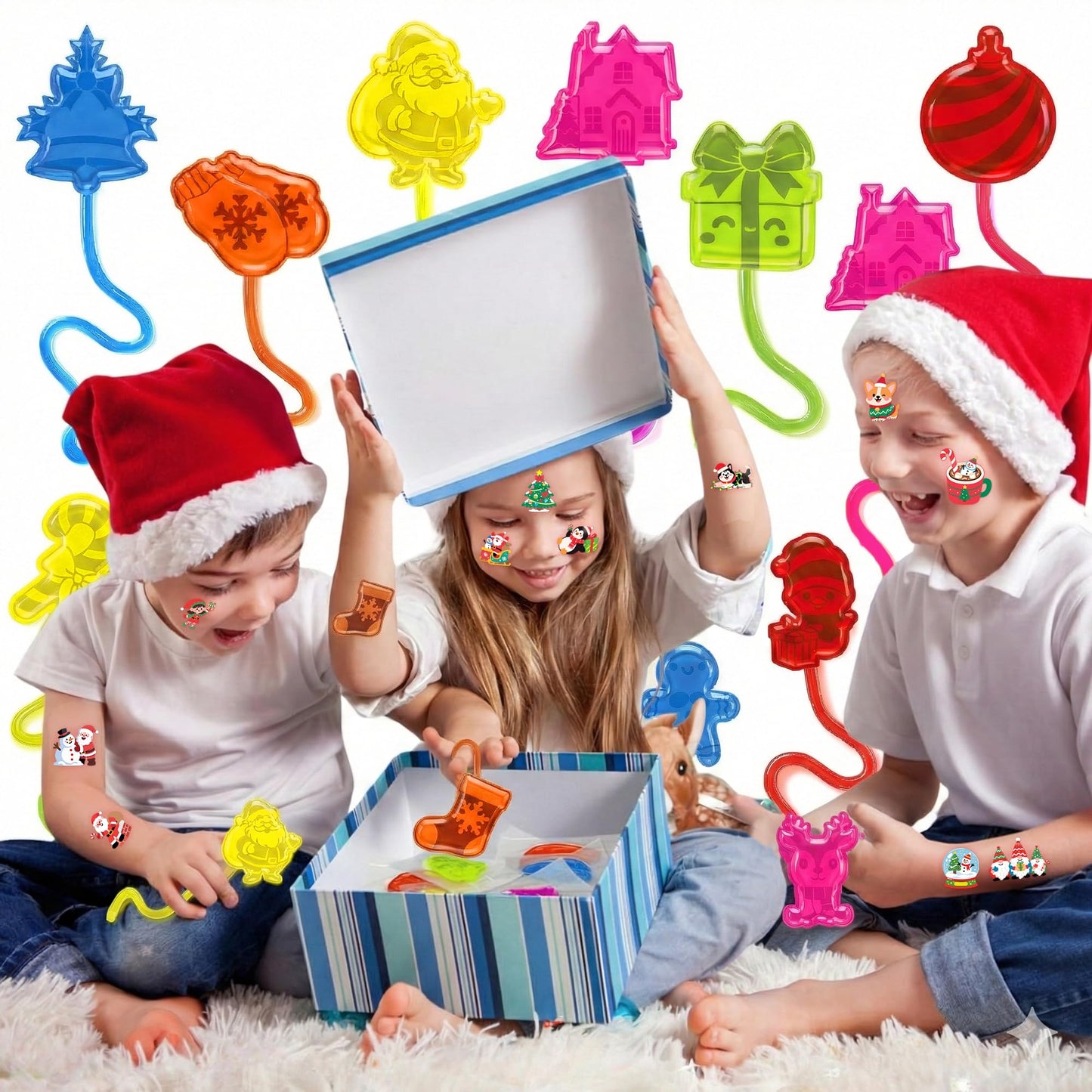 48PCS Christmas Party Favors - 24PCS Temporary Tattoos & 24PCS Stick Hands - Perfect Birthday Party Supplies, Goodie Bag Stuffers, Treasure Box Toys, Classroom Prizes, and Student Gifts