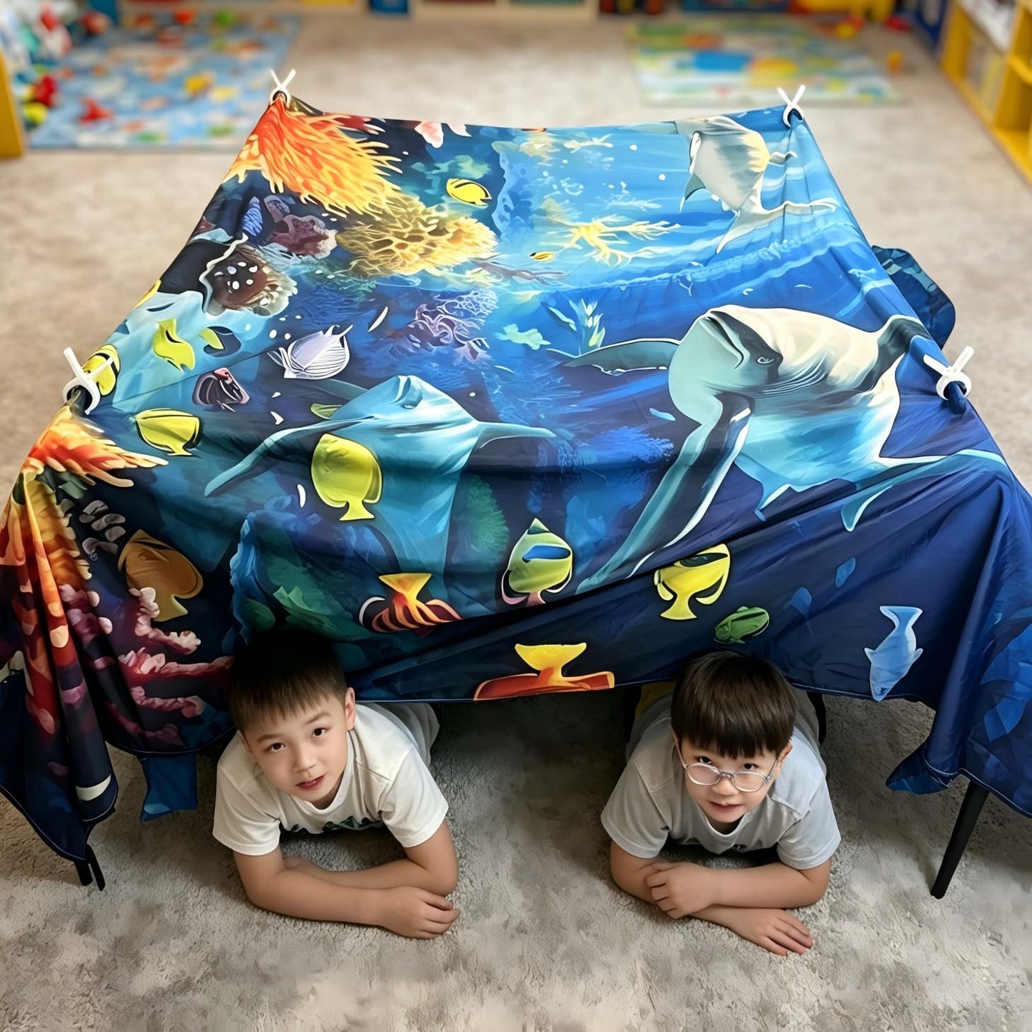 Magic Fort Building Kit for Kids - Large Lightweight Blanket Fort Making Kit Clips with CPC Certification - Portable Playhouse Play Tent Fort - Indoor/Outdoor Girls/Boys Toys Ages 4-5 6 7 8-12