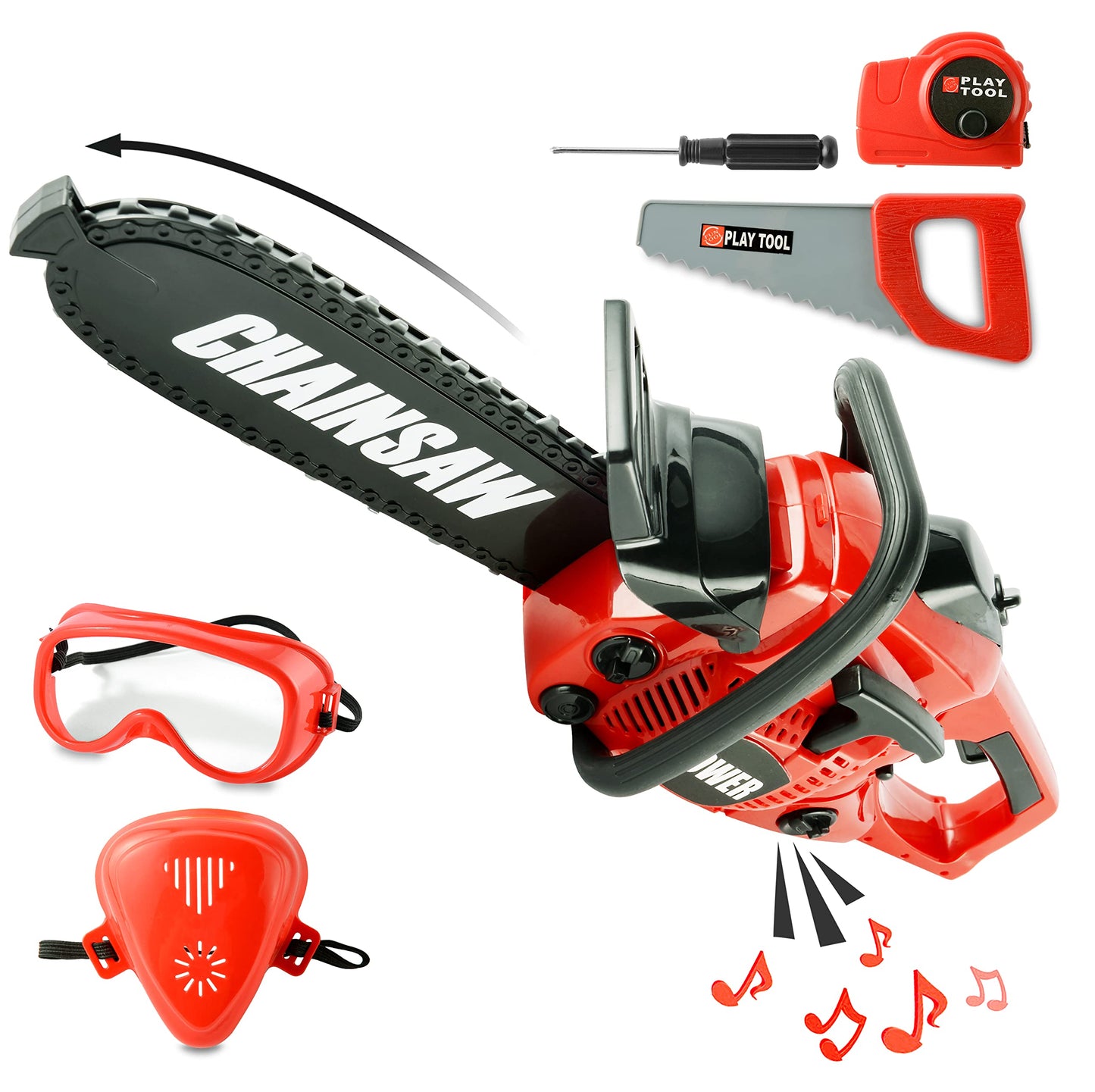 Toy Choi's Toy Chainsaw - Chainsaw Toy for Kids Power Tool Set with Realistic Sound, Pretend Play Kids Chainsaw Tool Set for Outdoor Gardening Play - kids toy for Boys Girls Ages 3 4 5 6 7 8 Years Old