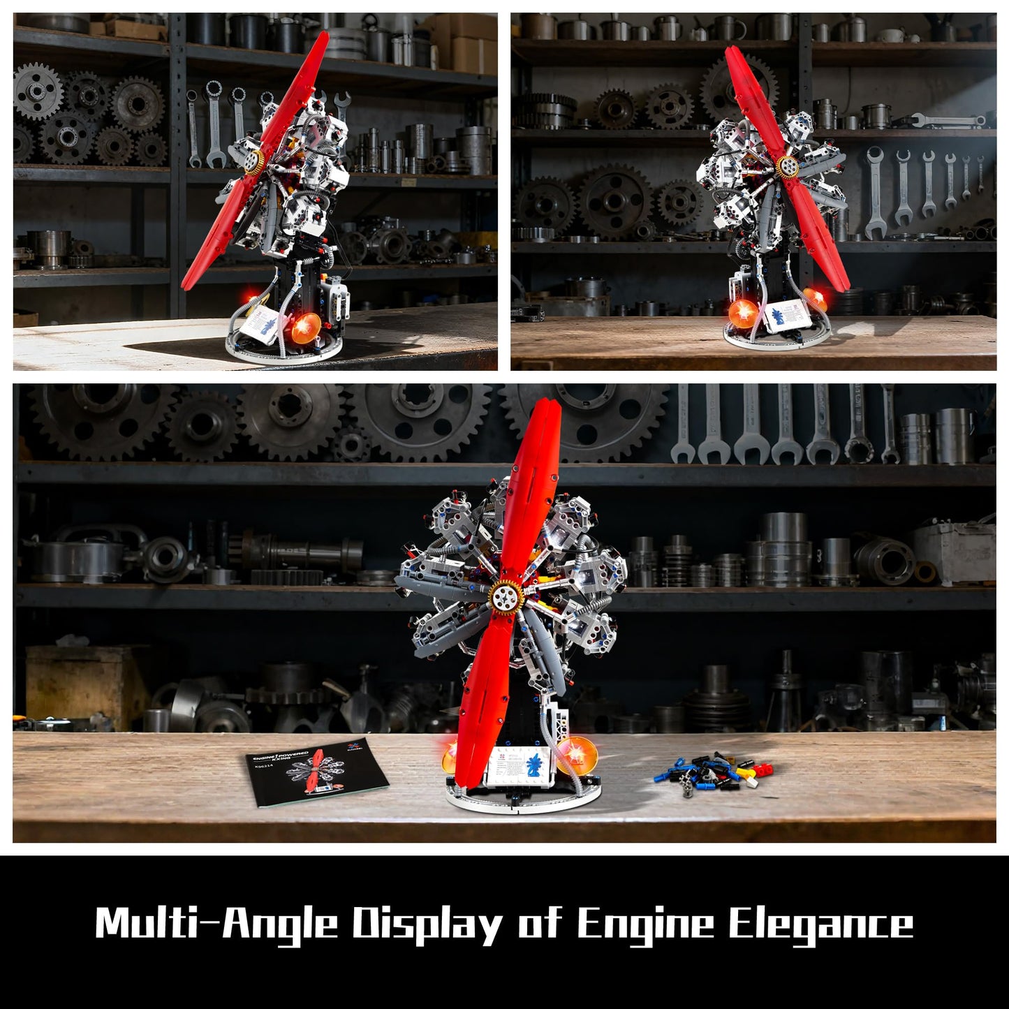 SQVIAFUN 9-Cylinder Radial Aircraft Engine Building Sets (1100 PCS), Classic WW2 Airplane Engine Model that Runs with Motor, Educational Toys Gift for Kids & Adults