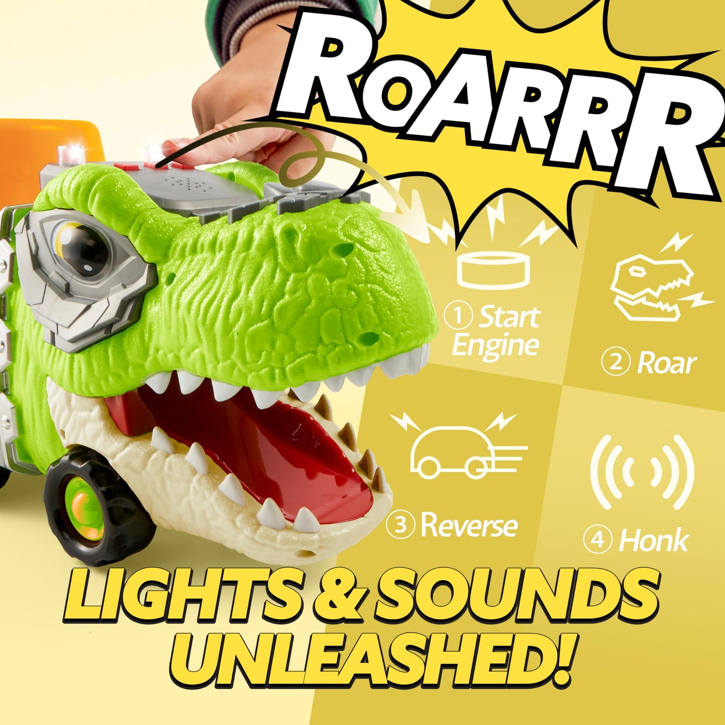 JOYIN Dinosaur Toys for Kids 2-4, Toddler Boy Toys, Dinosaur Carrier Truck with 6 Rubber Car Vehicles, Easter Birthday Gifts with Music & Lights for 2 3 4 5 Year Old