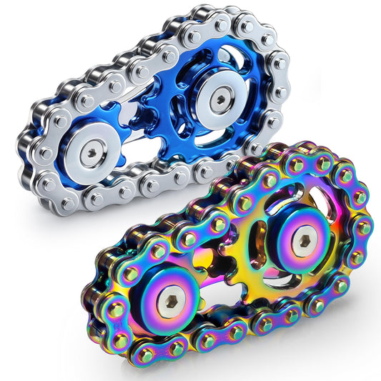 Metal Fidget Spinner Toys for Teens Boys Adults Bike Chain Roller Gadgets ADHD Figette Anxiety Stress Relief Items Quiet Figet Desk Offices EDC Men Easter Basket Stuffer - Rainbow+Blue