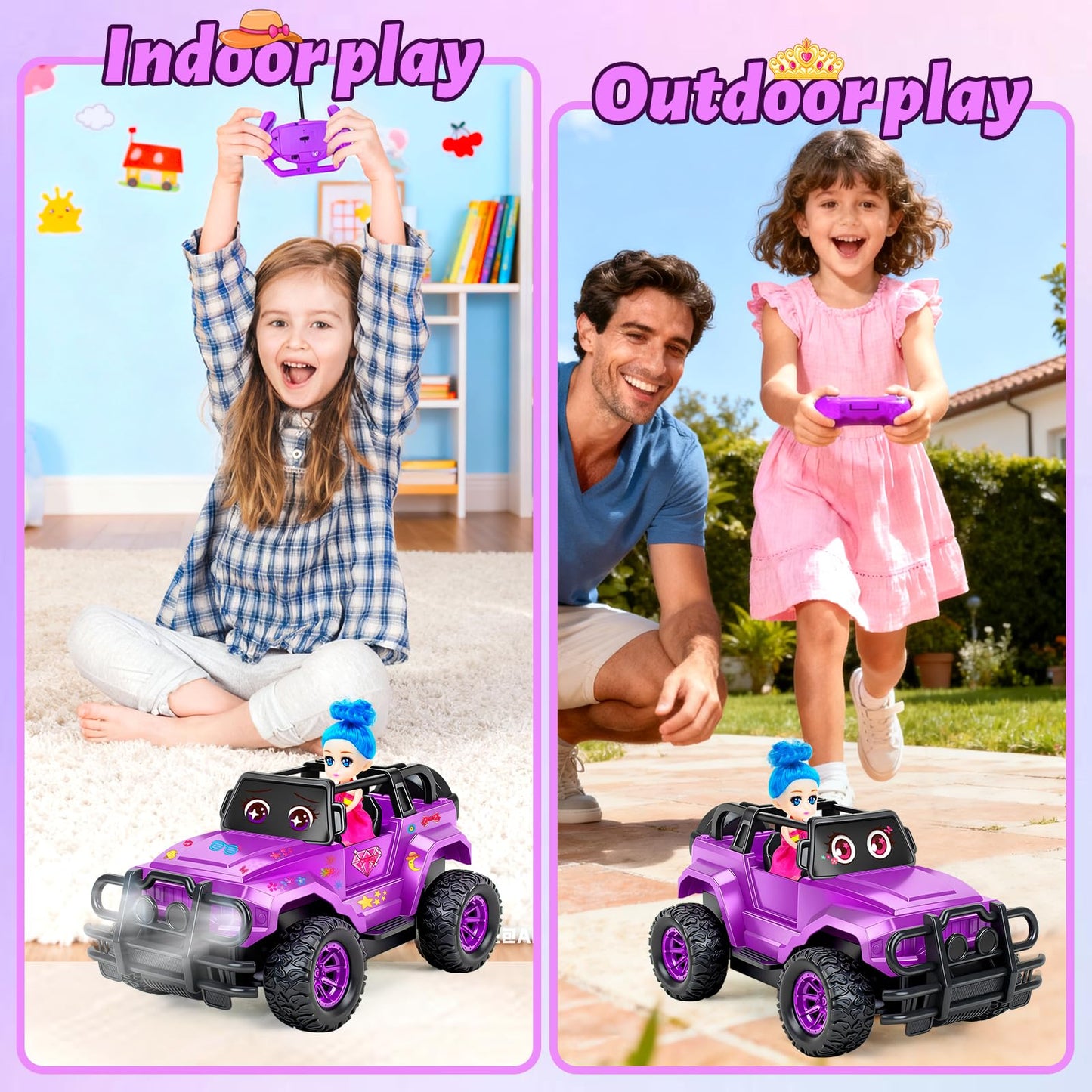 Ynybusi Remote Control Car RC Racing Cars, 1:20 Scale Remote Control Monster Truck, 2.4Ghz LED Light Off-Road Rc Cars,Toy Cars for Kids Boys Girls 6 7 8 9 10 Years Old (Purple)