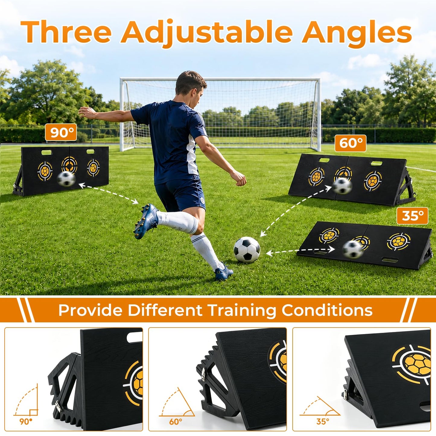 Chormtok HDPE 3-in-1 Soccer Rebounder Board,Foldable & Portable Soccer Training Rebounder with Adjustable Angles,Durable Soccer Training Equipment for Indoor Outdoor Training