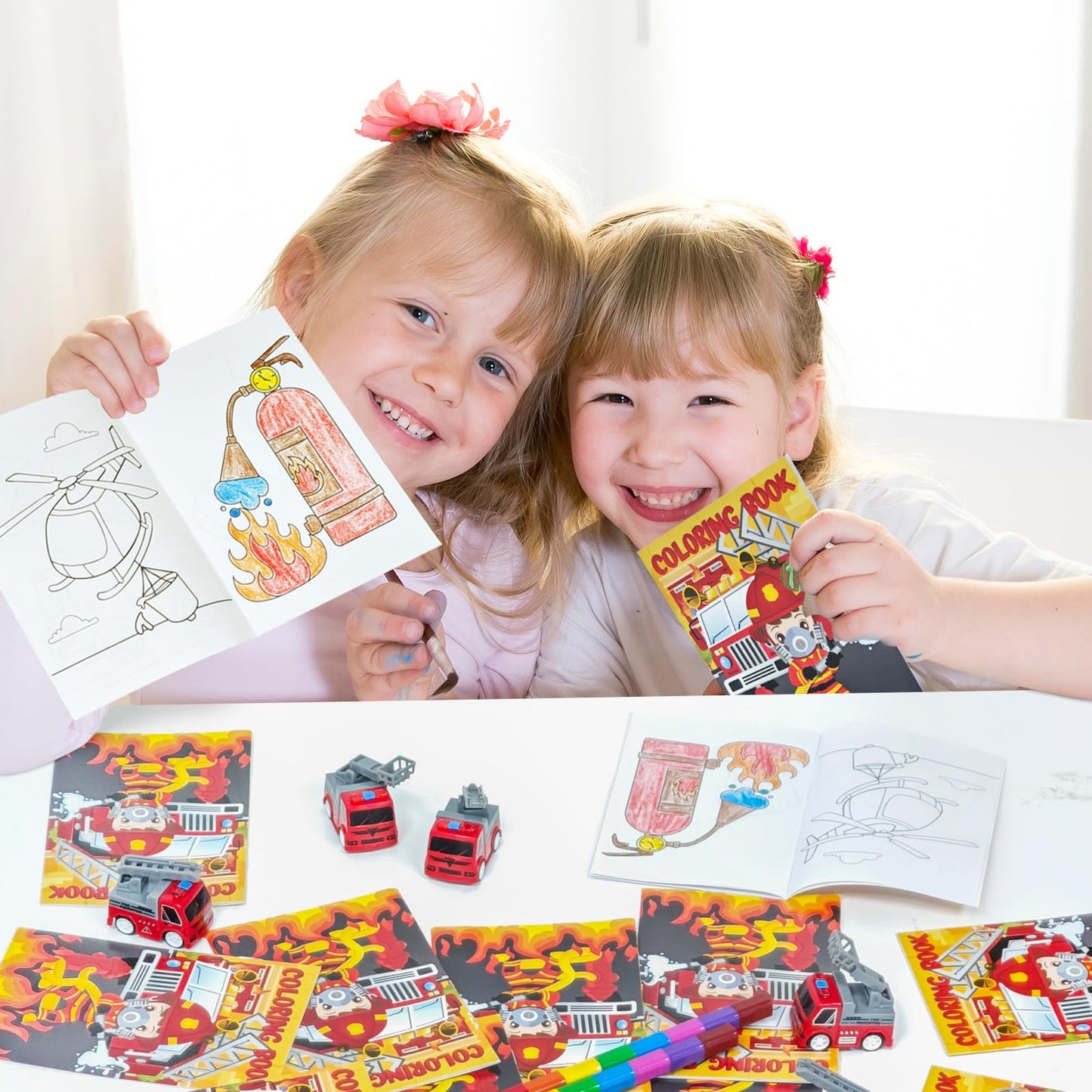 Cinrobiye 72 PCS Firefighter Coloring Books Party Favors Set Fireman Party Favors Goodie Bag Fillers Fire Truck Birthday Party Supplies DIY Stickers Tattoos Prizes Art Crafts for Home Classroom