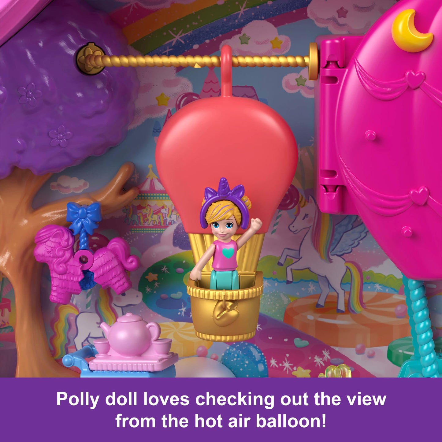 Polly Pocket Unicorn Partilandia Pinata Pencil Case with 2 Mini Dolls & 25 Party Themed Accessories, Toy +4 Years (HYD96)