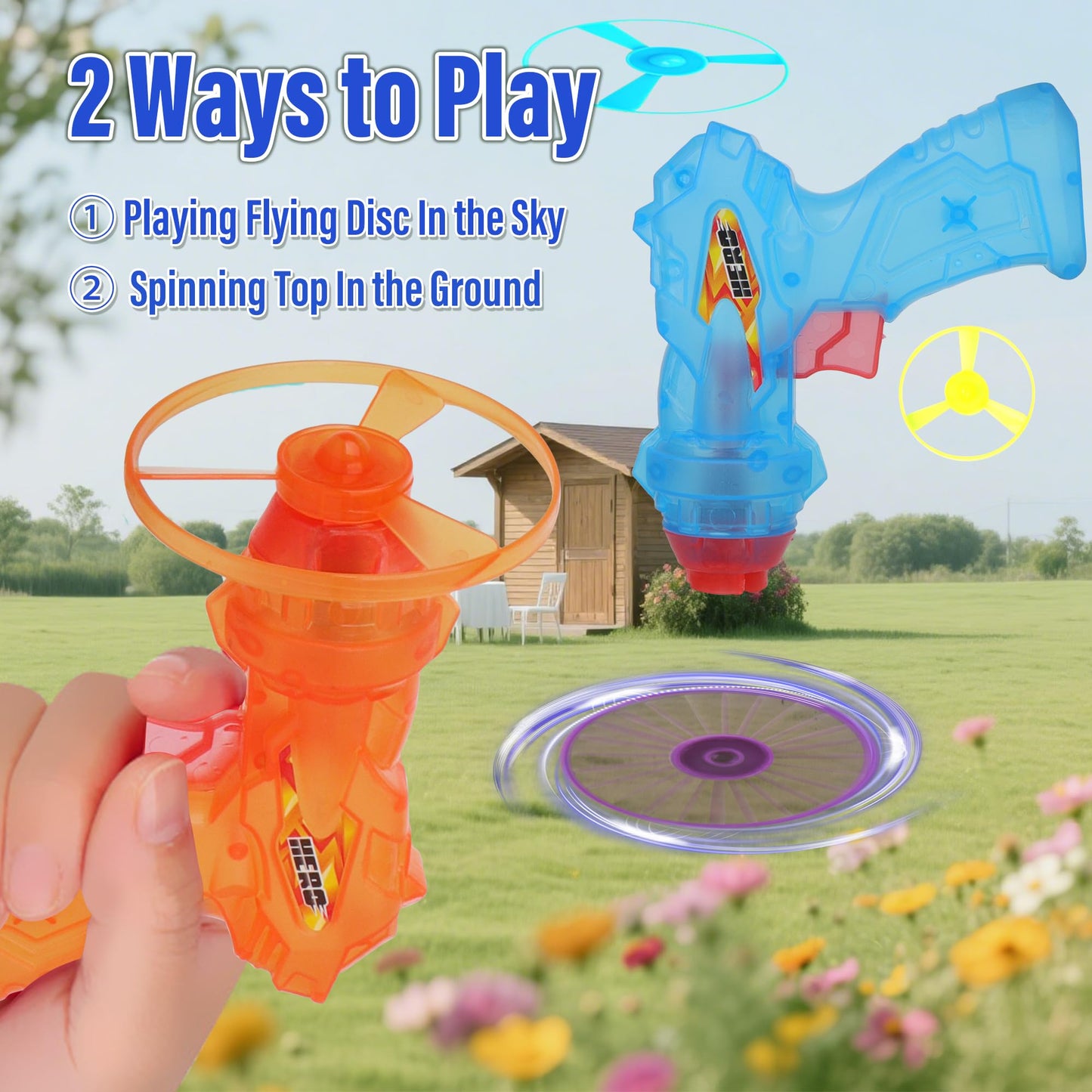 4 Pack Launching Toy Flying Disc Shooters for Kids Cyclone Gyro Launcher Flying Saucer Ejection Flying Disk Spinning Top Toy Indoor & Outside Play for Kids Ages 5+,Cat Propellers