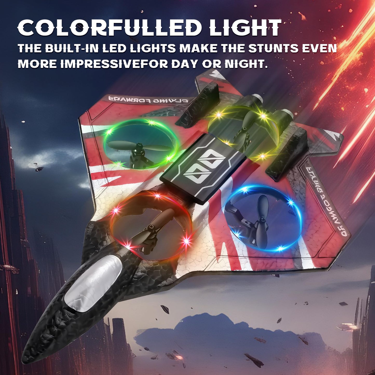 LEFEI Remote Control Airplane Drone with Light for Kids Adults,360° Flip Fighter Jet Helicopter Toys,Stunt Roll Planes Gifts for 6+ Boys (Red)