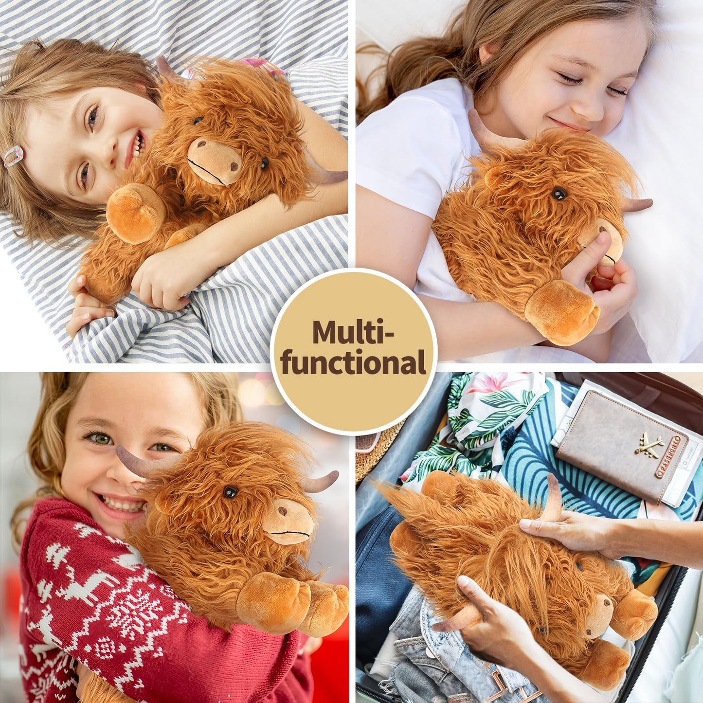 2Pcs Highland Cow Stuffed Animals, Microwavable Stuffed Animal Adorable Fluffy Highland Cow Plush for Warmth Comfort, Heatable Coolable Lavender Scent Toy, Cute Soft Plushies Gift for Kid Boys & Girls
