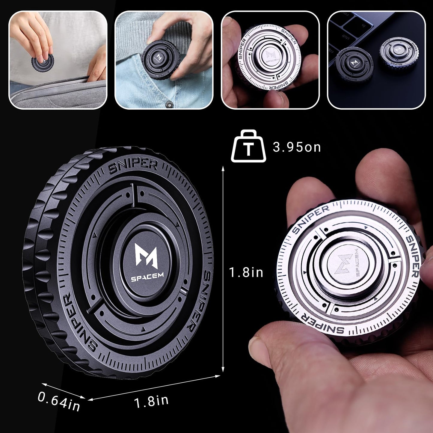 Fidget Spinner 2-in-1 Toy for Adults Kids, Metal Fidget Toy with Stainless Steel Bearing for High Speed Silent Spin & Sliding Sensory Haptic, ADHD Autism Stress Relief Anxiety Reducer for Office Desk