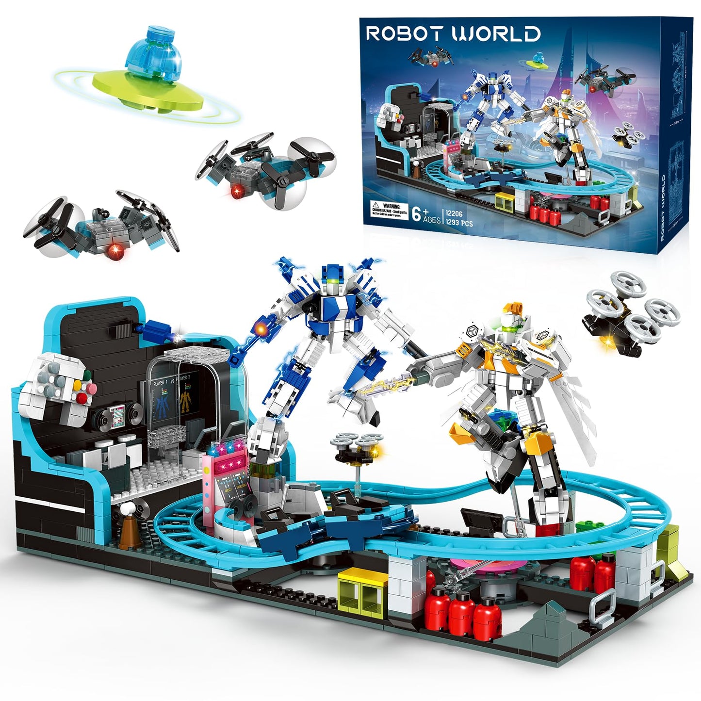 Rongmeiz Space Roller Coaster Building Toy for Kids 6+,1293 PCS Robot Roller Coaster Amusement Park Block Building Set Interactive Space Station Construction Kit Birthday Gift for Boys & Girls 6+