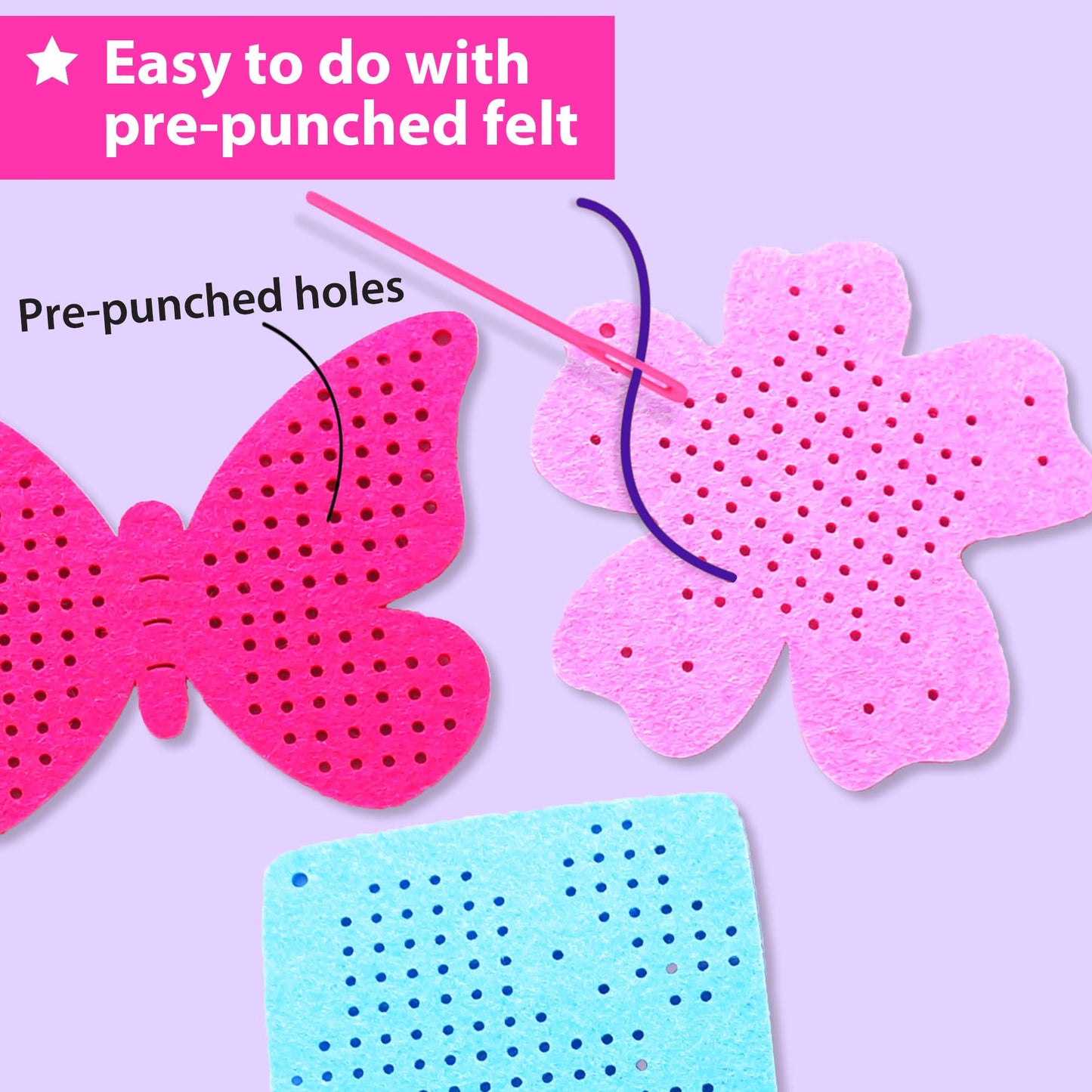 KRAFUN My First Cross Stitch Kit for Kids Age 5+, 4 Butterfly Flower Keyring Embroidery Projects, Arts & Crafts Gift for Girls, DIY Felt Backpack Charm Ornament with Butterfly Daisy Rose