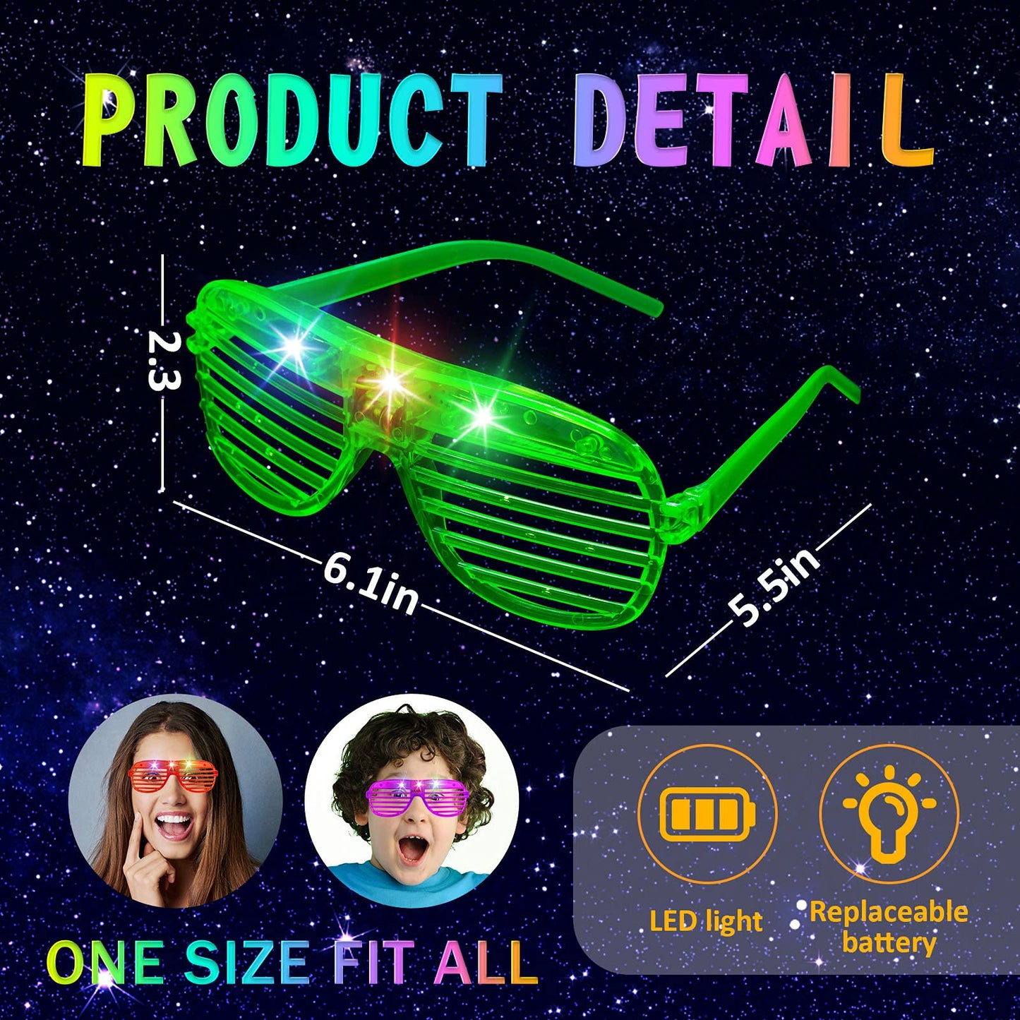 SHQDD 64Pack LED Glasses 5 Colors Light Up Glasses,Glow In The Dark Party Supplies, Shutter Shades Glow Sticks Glasses Neon Sunglasses Accessories for Kids Adults New Years Eve