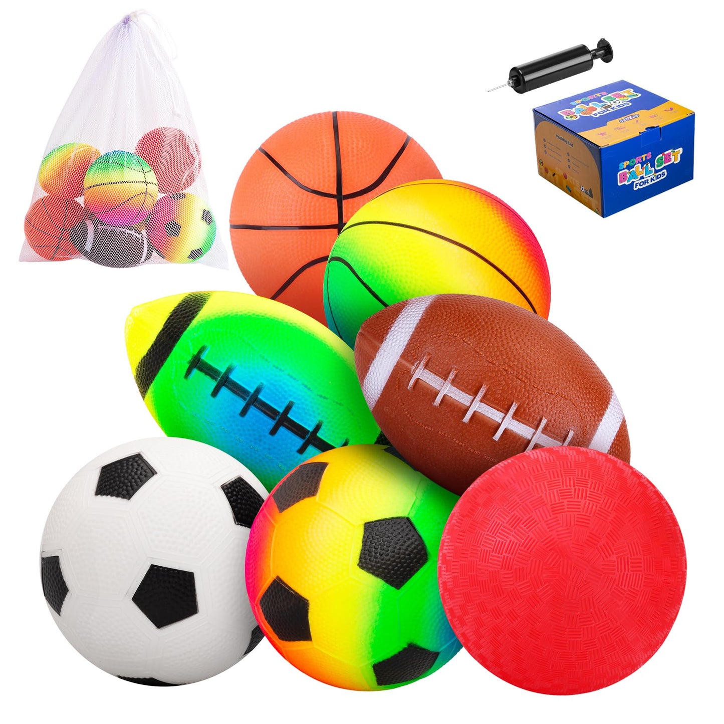 PlayZap 7-Piece Soft Ball Set for Toddlers & Kids - Includes 5” Playground Balls, Soccer, Football & Basketball - Great for Home, Yard, Pool, Classroom & Park for Boys & Girls Easter Gifts
