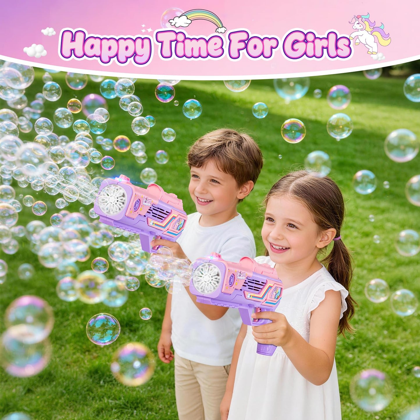 Amiabling Unicorn-Bubble Gun：Unicorn Toys for Girls Age 4-6, Outdoor Toys for Kids Ages 4-8, 3+ Year Old Girl Gifts, Easter, Summer, Wedding, Party Favors, Halloween, Birthday Gifts