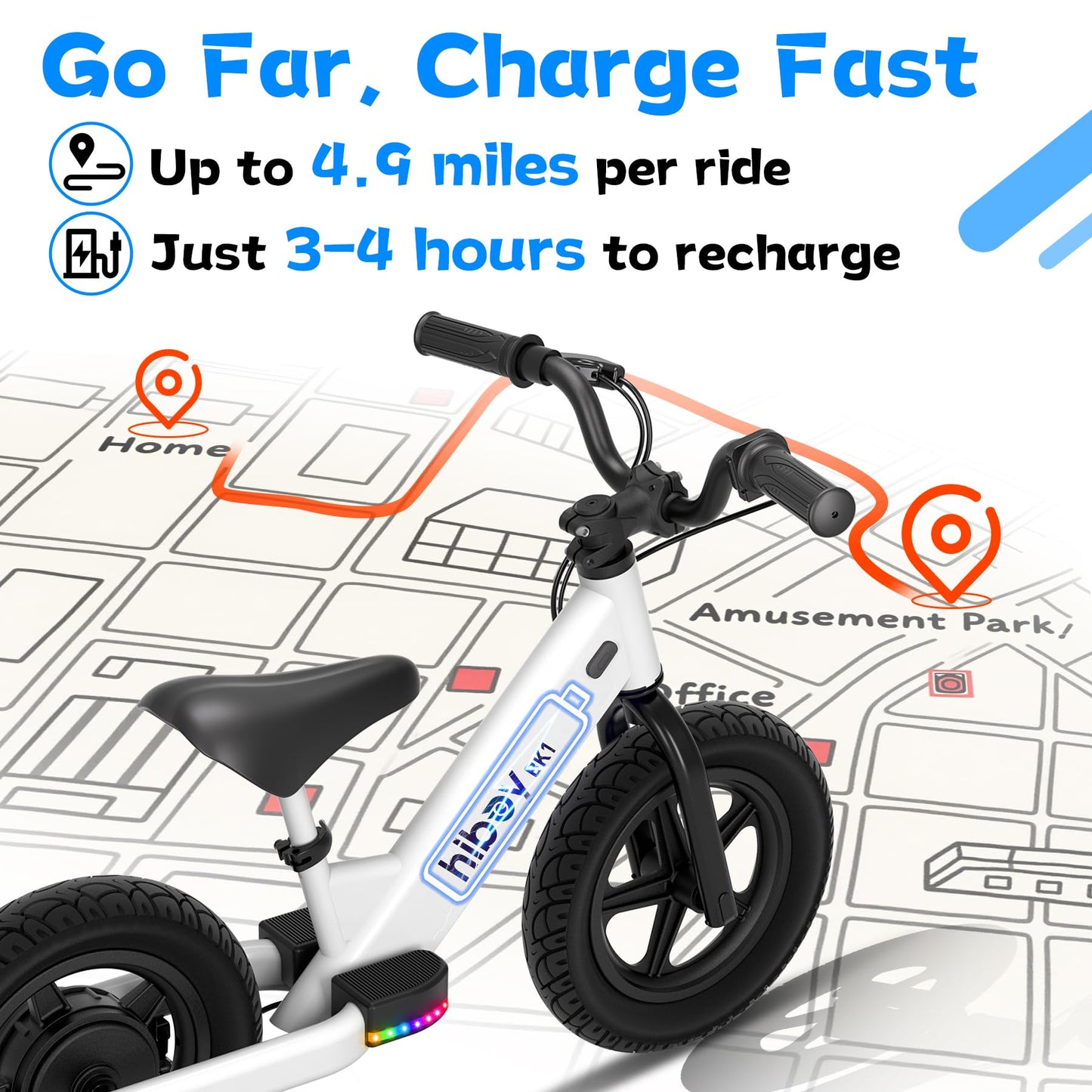 Hiboy BK1 Electric Balance Bike for Kids, 12 Inch Tires, 150W Peak Motor, Adjustable Seat, 21.6V/2.6Ah Battery, Electric Bike for Kids Ages 3-5