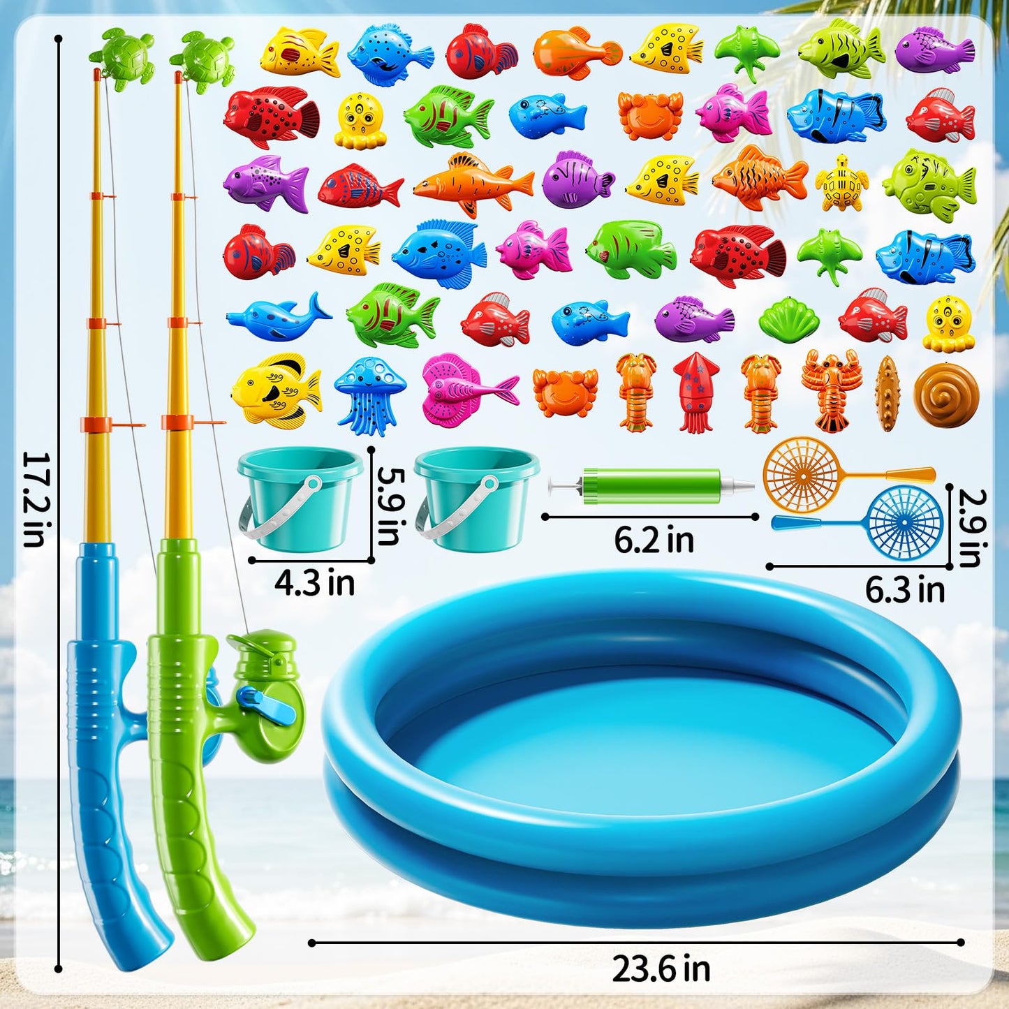 KIZONLY Magnet Fishing Game for Kids 3-5 4-8 - Fish Toys for Kids 3-5, Bathtub Floating Toy Fishing Pole, Water Table Pool with Rod Net, Bath Outdoor Gifts for Toddlers Baby Age 3 4 5 6 7 8 Year Old