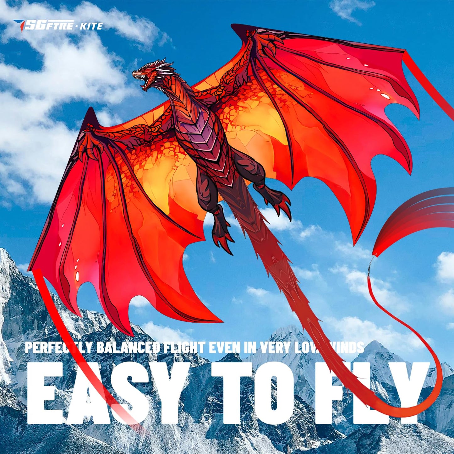SGftre Complete Kite with Handle, Line & Accessories,Easy to Fly for Kids & Adults, Perfect for Beach, Park, Family Outdoor Activities (Speed Dragon Red, 1)