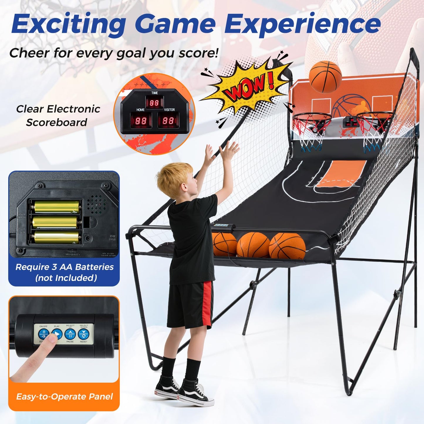 Giantex Arcade Basketball Game Indoor Dual Shot with 8 Game Modes, 4 Balls, 2 Hoops, Air Pump and LCD Scoreboard, Foldable Electronic Basketball Games for Adults and Kids