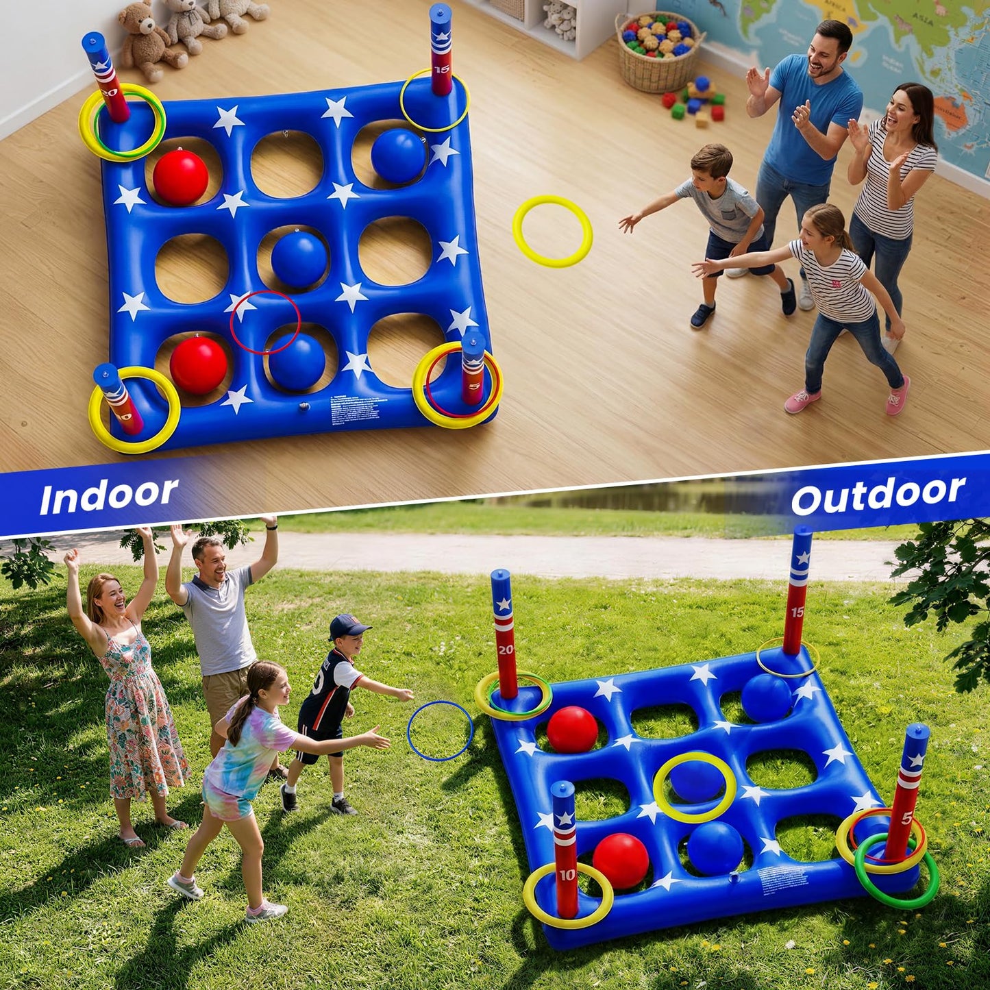 Pool Party Toys Games Set - Giant Inflatable Tic Tac Toe Float Game, Outdoor Pool Games for Adults Kids Family Pool Toys for 2-10 Players, Fun Swimming Beach Yard Activities with 10 Balls for Ages 6+