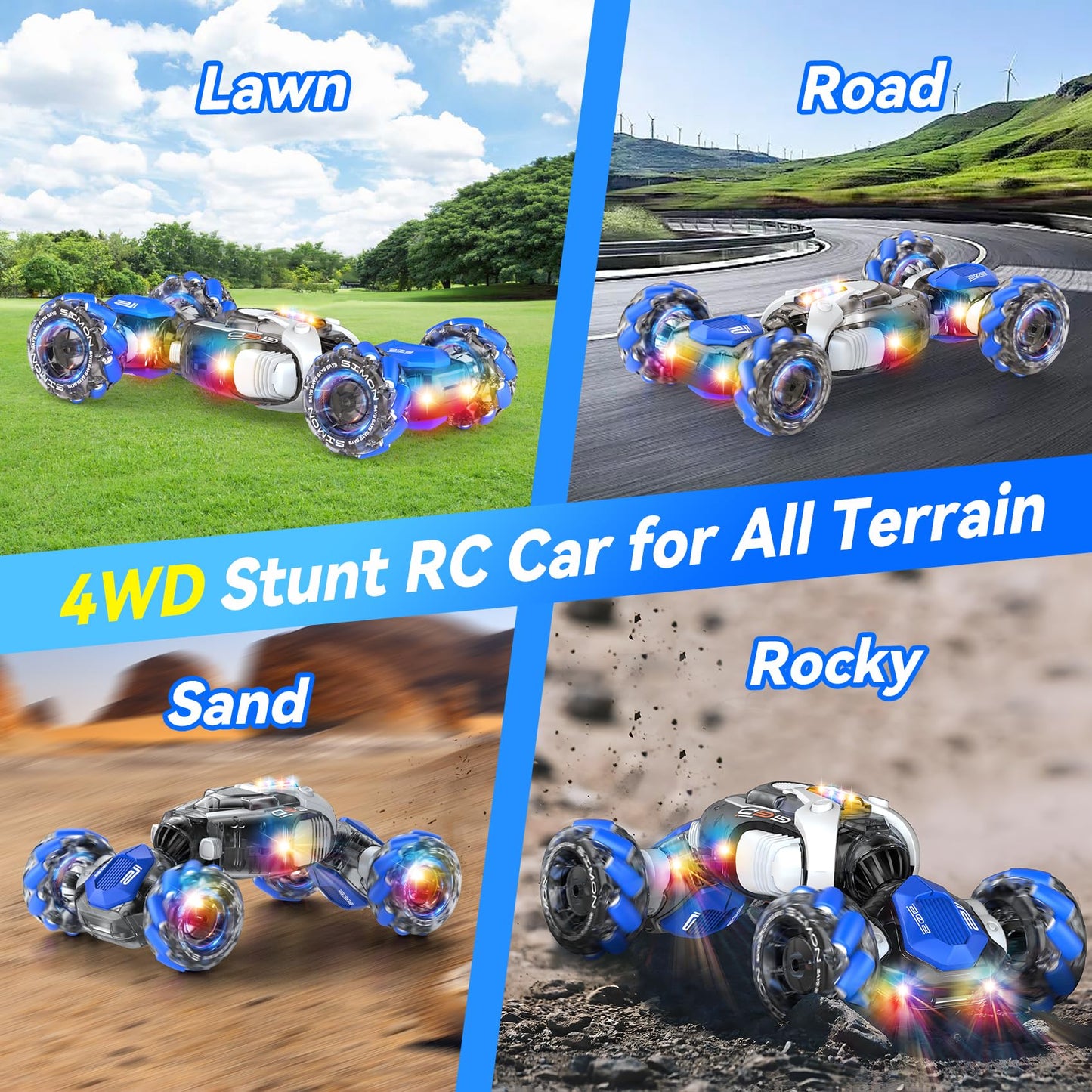 Nicella Remote Control Car, RC Toys Gifts for 6 7 8 9 10 11 12 Year Old Boys Girls - 360° Rotating 4WD Gesture Sensing RC Sunt Car with Lights & Music - Cool Birthday Gifts for Kids