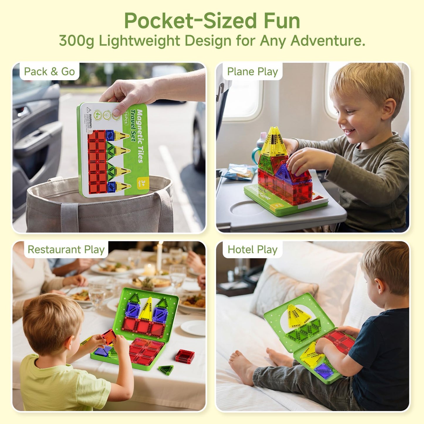 Gamcrown Travel Magnetic Tiles for Kids Car Games: 26 PCS Mini Magnet Building Blocks in Tin Box to Stop Crying - 0.64 lb Pocket Size Educational Toy - Road Trip Essentials - Boys Girls Age 3-8