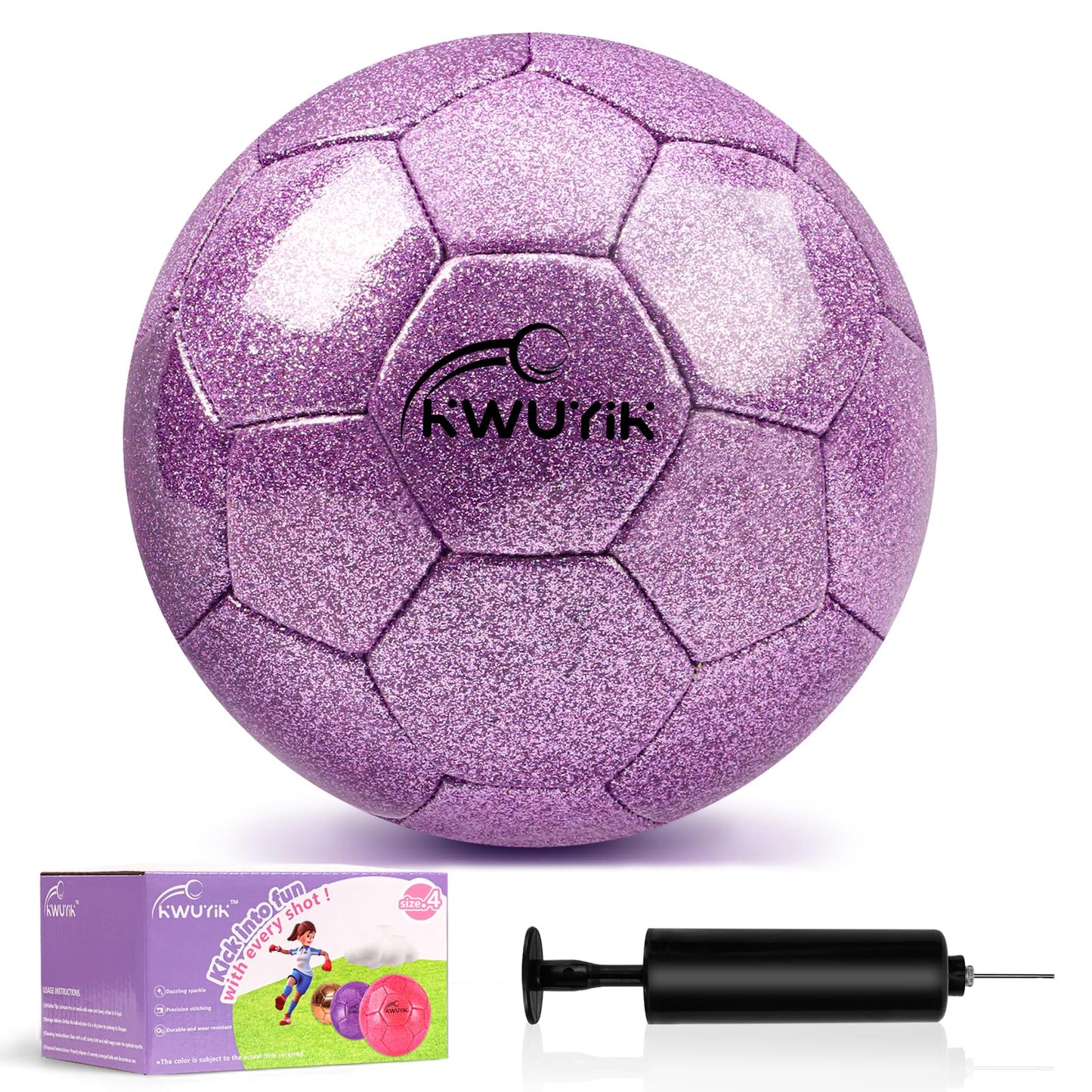 OKWUYiK Size 4 Glitter Purple Soccer Ball Set with Pump Youth Soccer for Kids Aged 6-8 8-12 Toddler Outdoor Training Ball Soft Sports for Back to School Sports Outdoor