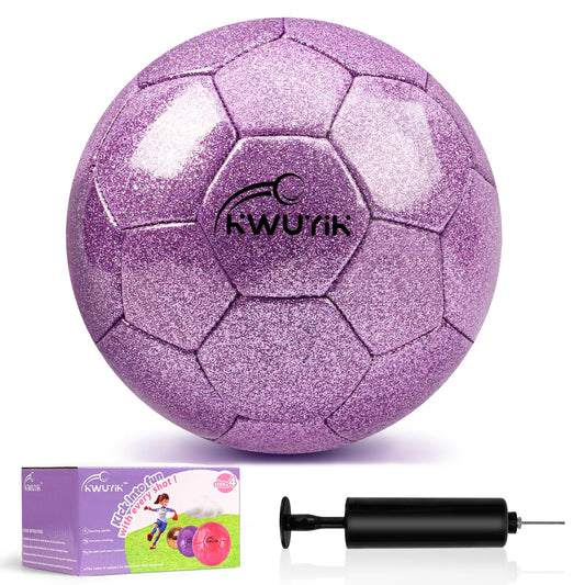 OKWUYiK Size 4 Glitter Purple Soccer Ball Set with Pump Youth Soccer for Kids Aged 6-8 8-12 Toddler Outdoor Training Ball Soft Sports for Back to School Sports Outdoor