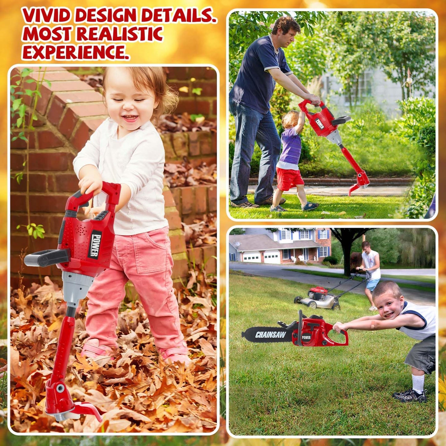 Arrowbash Toy Chainsaw & Kids Weed Trimmer Set for Kids, Battery Powered with Sounds, 2 Pcs Gardening Toy Gift for Boys & Girls