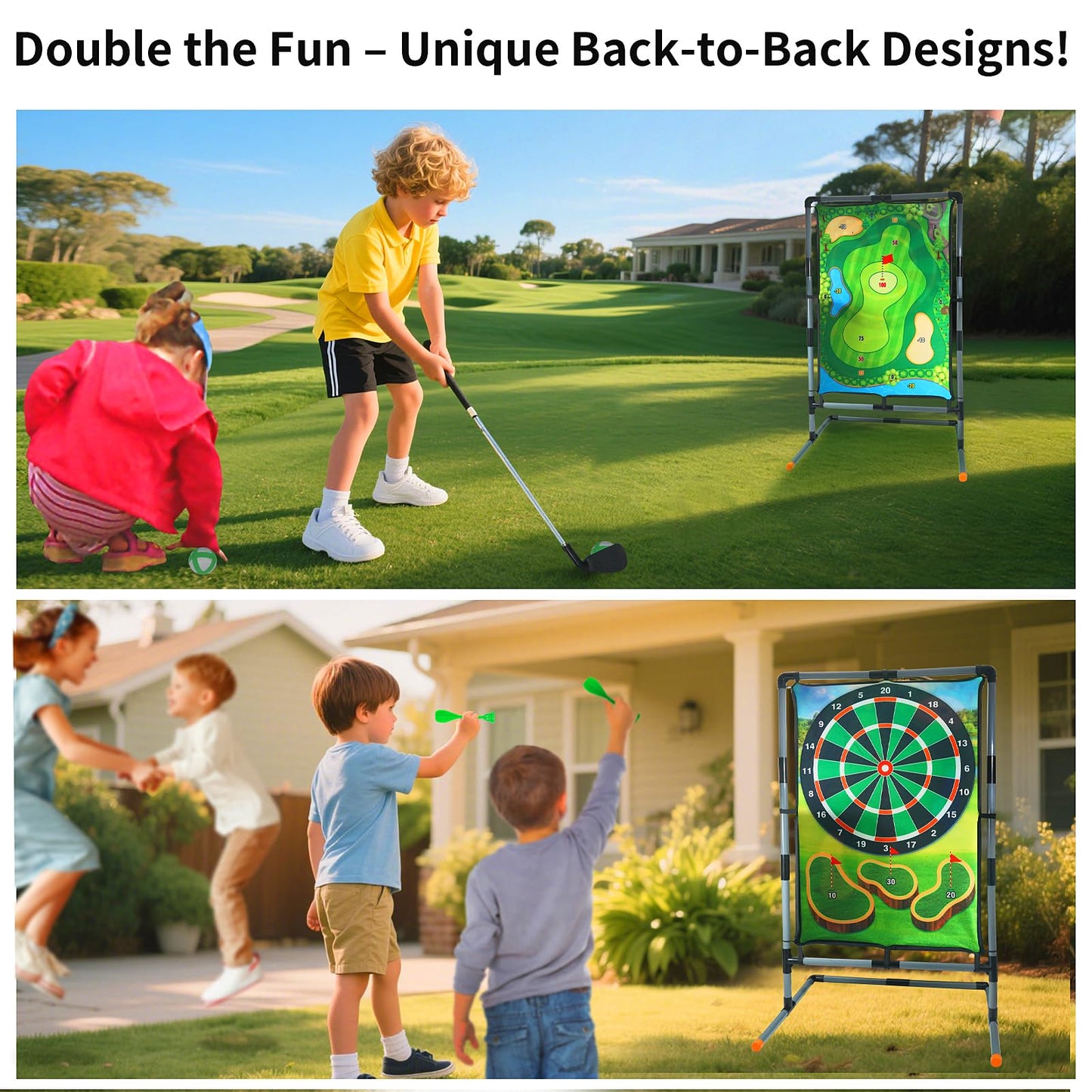 grnpeak Golf Chipping Game with Stand, Multi-Sport Golf Practice Set with Archery,Hatchet,Darts,Double-Sided Hitting Mat for Backyard Fun, Indoor/Outdoor Sports Toy for Kids & Adults