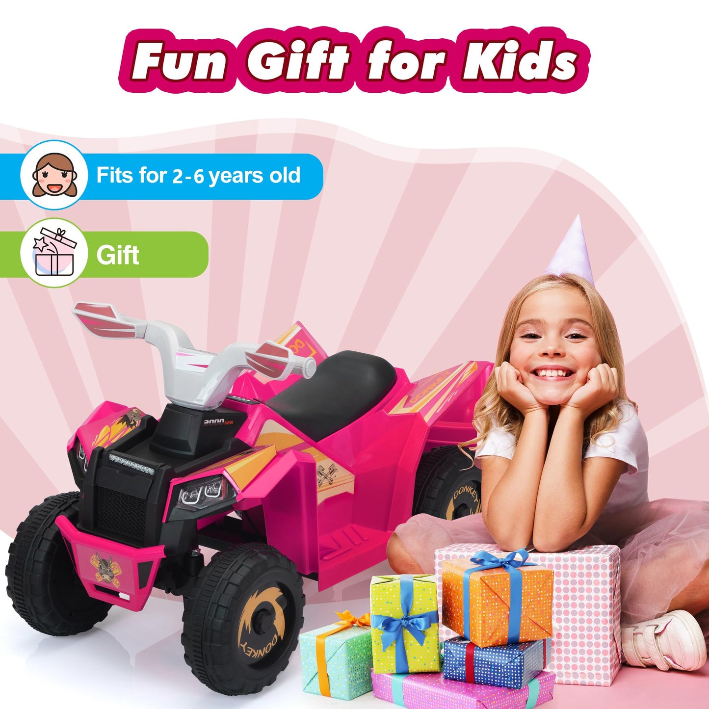 TOBBI 6V Electric Kids Ride On Toy Car with Trailer, Toddler 4 Wheeler Powered Vehicle to Drive with Music/Battery Volume Display for Children Age 3-6 -Rose Red