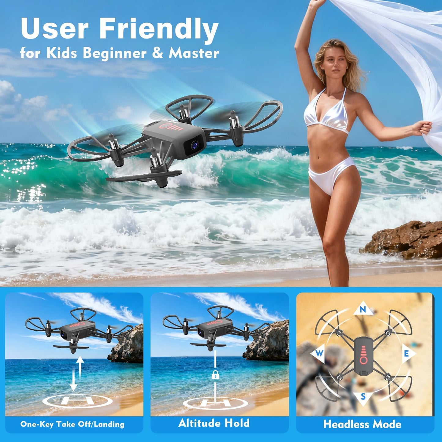 Drone with Camera for Kids 8-12 and Adults 1080P HD Mini FPV Drones with Headless Mode, 360°Flip, One-Key Take Off/Landing, Altitude Hold, Gestures Selfie, Gravity Control, 3 Speed Mode, Drone Gift Toys for Boys, Girls, Beginner Grey