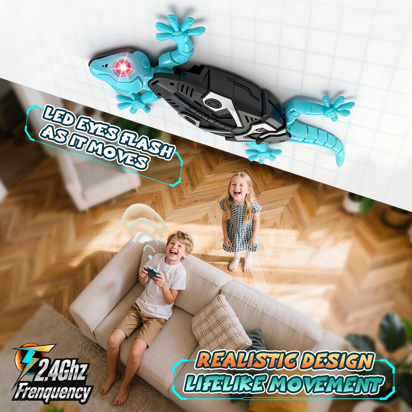 KETIEE RC Wall Crawler Gecko: Wall Climbing Gecko Toy for Kids, Remote Control Climbing Lizard with Led Glowing Eyes, Rechargeable Floor Ceiling Crawling Robot Toy Gifts for Boys Girls 3+Years Old