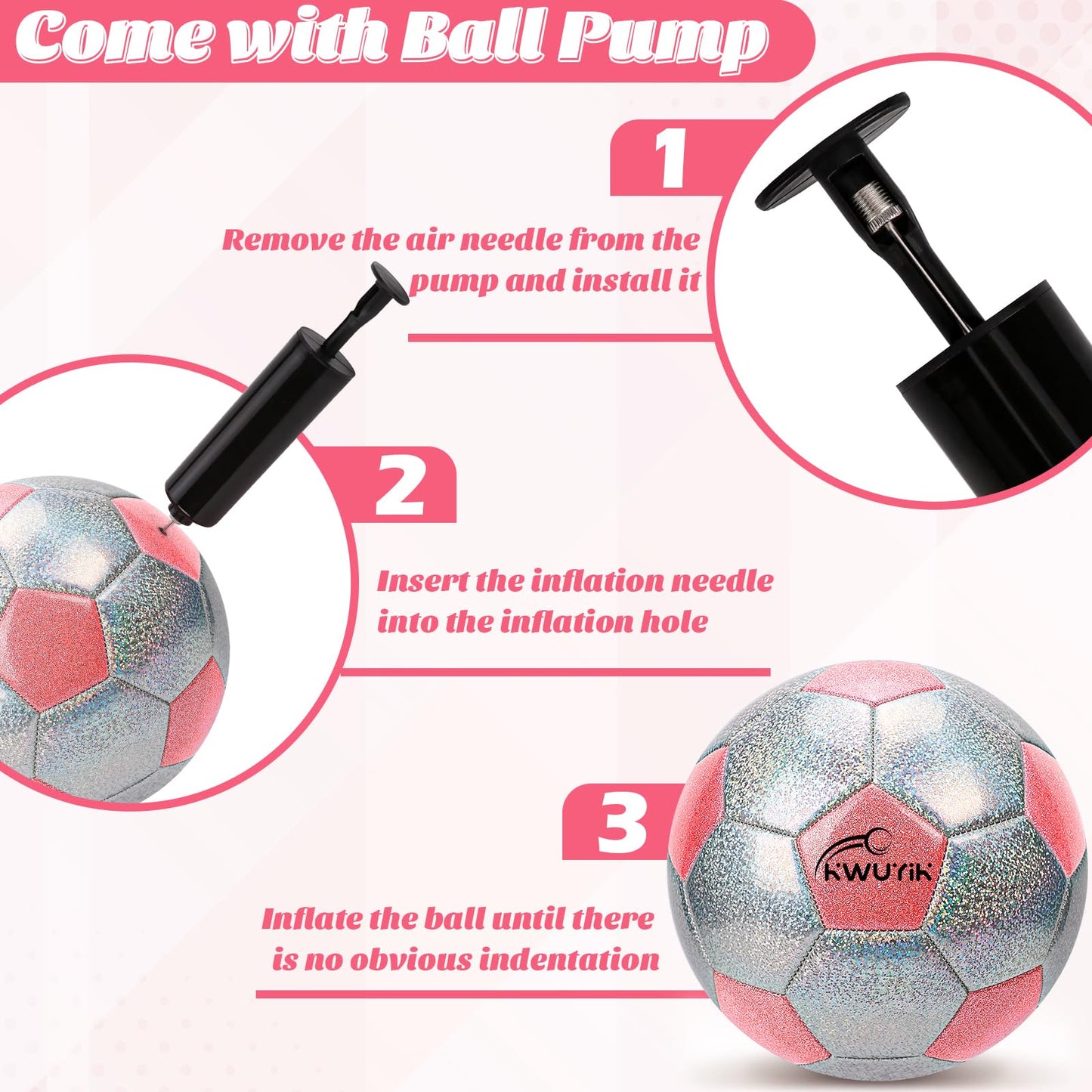 OKWUYiK Soccer Ball Size 3 Glitter Pink & Silver Spliced with Pump Toddler Soccer Ball for Kids Aged 3-6 Outdoor Training Ball for Girls Boys Children Youth Teens (Pink & Silver Spliced, 3)