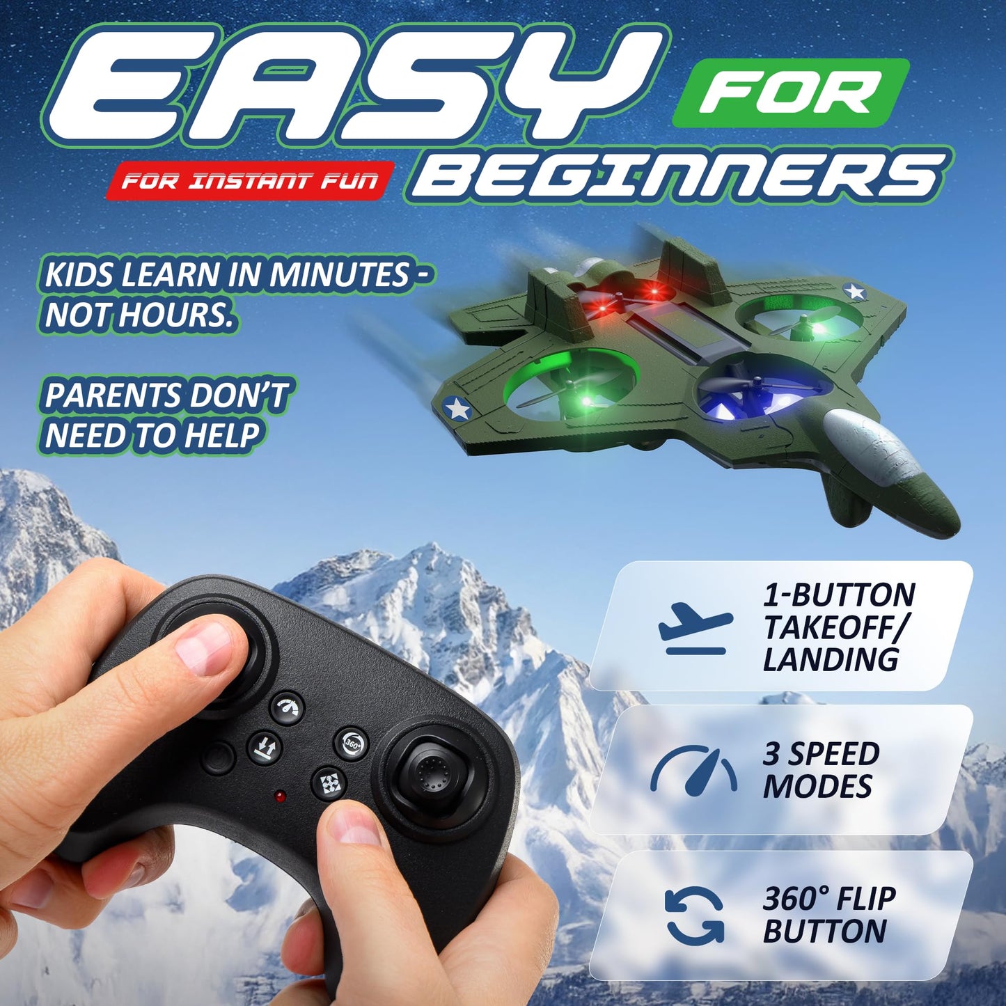 NUTTY TOYS RC Stunt Airplane for Kids & Adults - 3X Extended Battery Life, Top LED Jet Fighter 2026, Remote Control Plane Ages 8+, 360° Flip & Roll Drone, Best Easter Basket Stuffers & Boys Gifts Idea