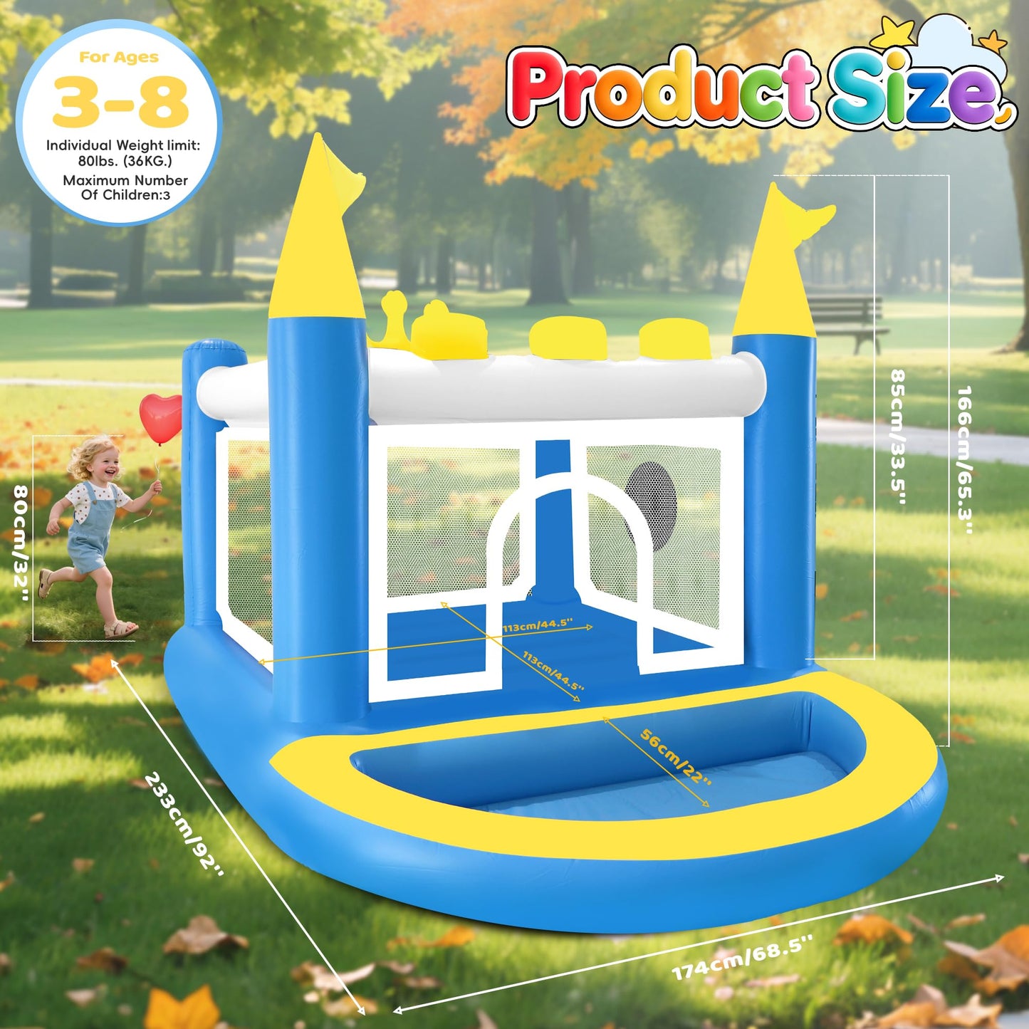 Ytonisld Mini Inflatable Bounce House with Ball Pit, 5 in 1 PVC Kids Bouncy Castle with Electric Air Pump, Small Crown Jump House for Kids Ages 3-8, Toddlers Playhouse Bouncer, Indoor/Outdoor