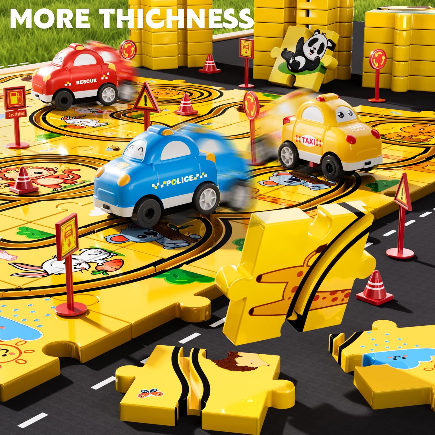 Beby Buty 64PCS Puzzle Race Cars Track Set Toys for Kids, Puzzle Racer Kids Car Track Set Ages 3-5 4-6, Toys Gifts for 3 4 5 Year Old Boys, 3 4 5 Year Old Boys Ideal Gift