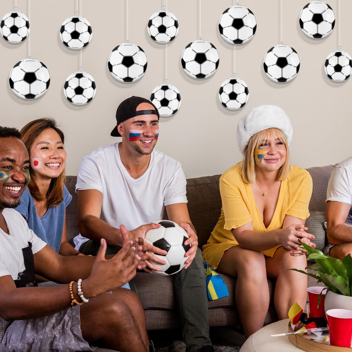 24 Pcs Inflatable Mini Soccer Balls Soccer Party Decorations Small Soccer Balls with Hanging Rope Hooks Summer Swimming Pool Beach Ball Water Games Blow up Sport Toys Beach Birthday Party Decorations