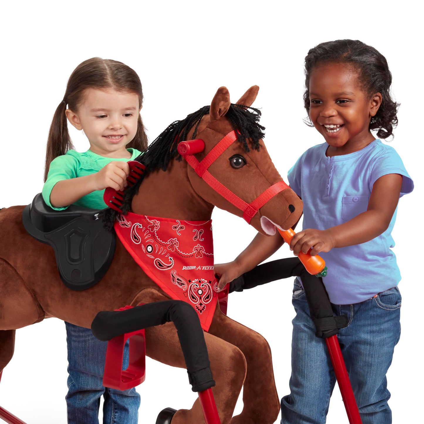 Radio Flyer Chestnut Interactive Riding Horse, For Ages 2-6, Plush Spring Rocking Horse, 3 Riding Levels, EZ Climb Step, Safety Straps, Spring Covers, Accessories, 60 lb Capacity, Toddler Ride On Toys