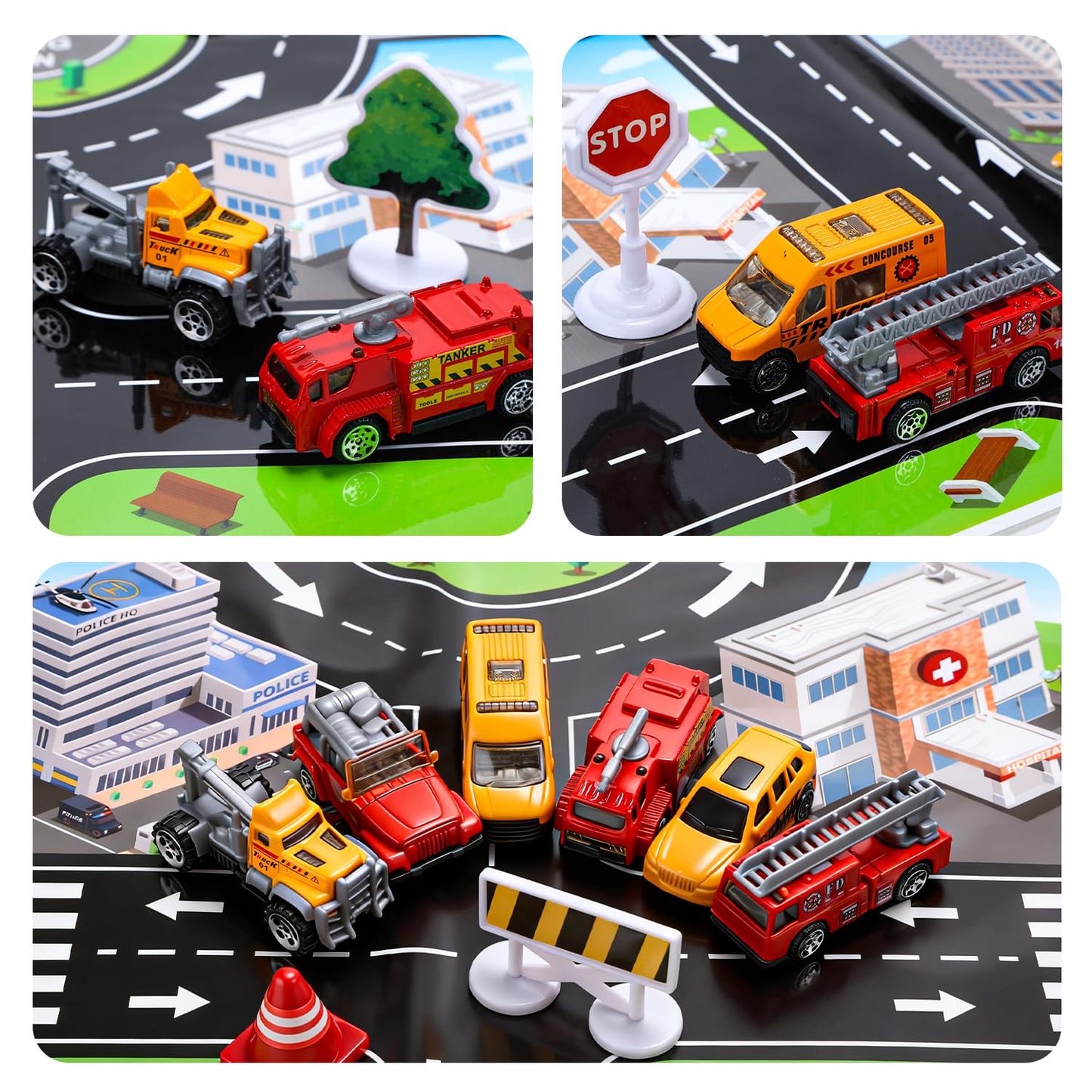 CUTE STONE Toy Airplane with Lights & Sounds, Friction Powered Plane Toy with Mini Cars for Kids, Great Gift for Boys and Girls