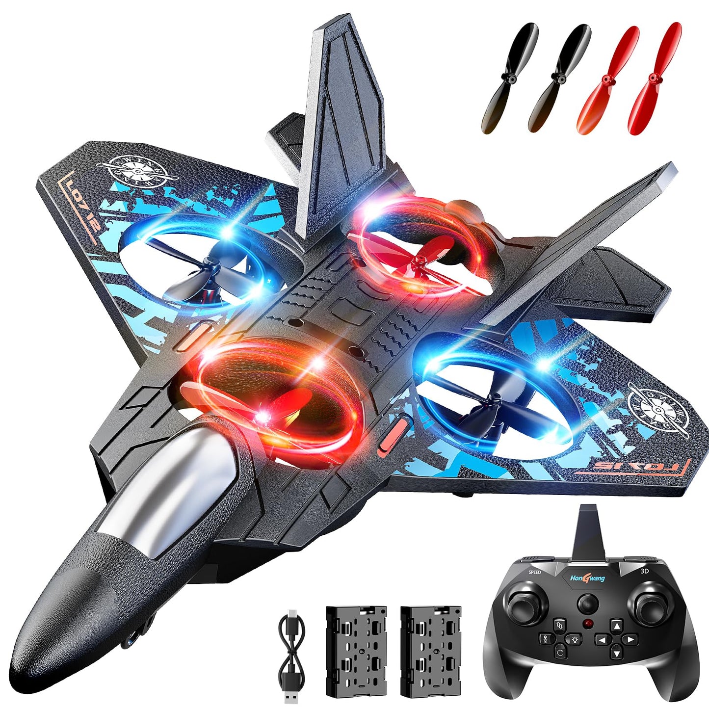 NIPLOOOW Foam Remote Control Airplanes Rc Planes for Kids 4-8, Remote Control Planes Fighter Jet with Light, 360° Flip Fighter Jet Toy, Gravity Sensing, Stunt Roll, Gifts for 6 7 8 10 12 Year Old Boys