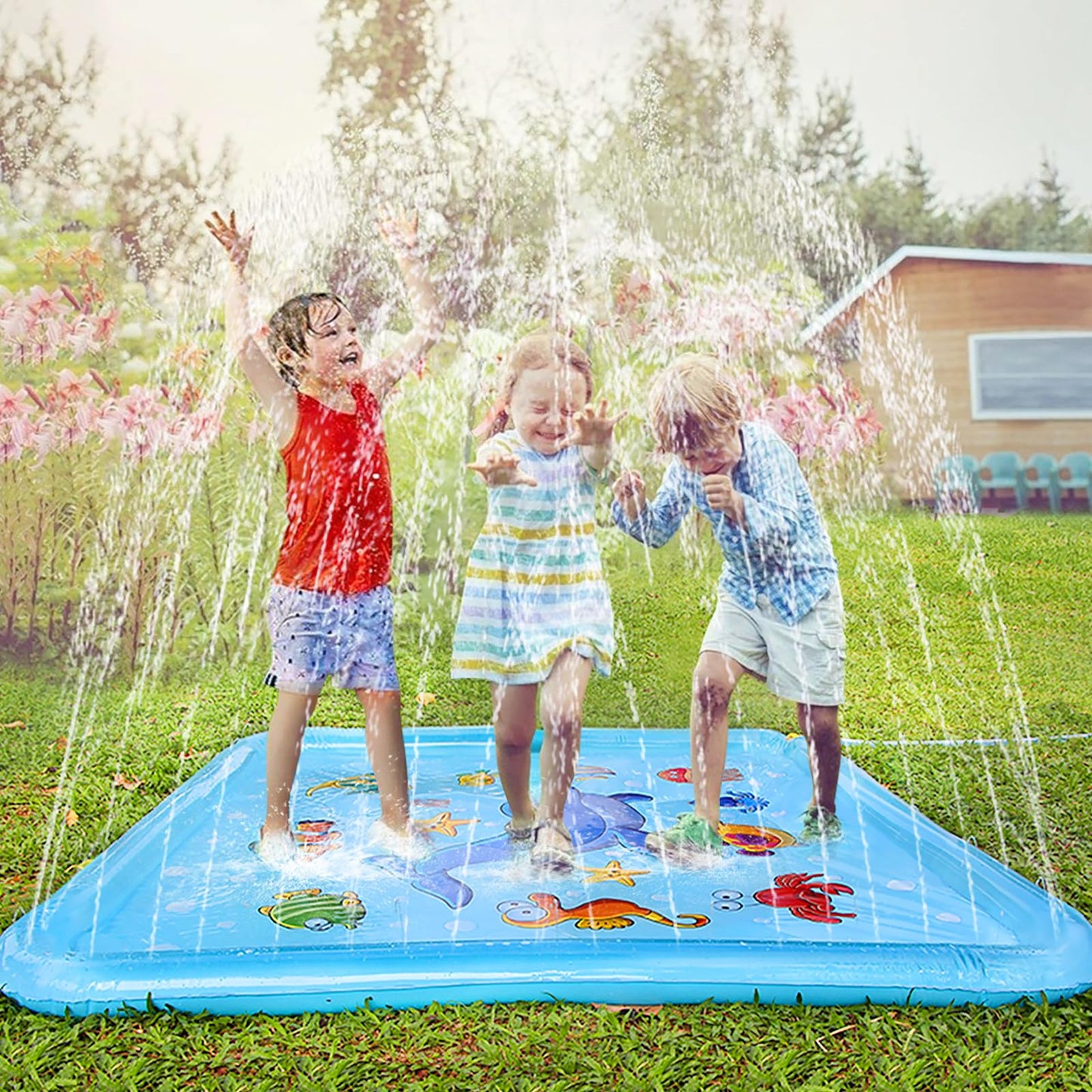 Growsland Splash Pad for Toddlers, Outdoor Sprinkler for Kids, 67" Summer Water Toys Inflatable Wading Baby Pool Fun Gifts for 3 4 5 6 7 8 9 Years Old Boy Girl Backyard Garden Lawn Outdoor Games