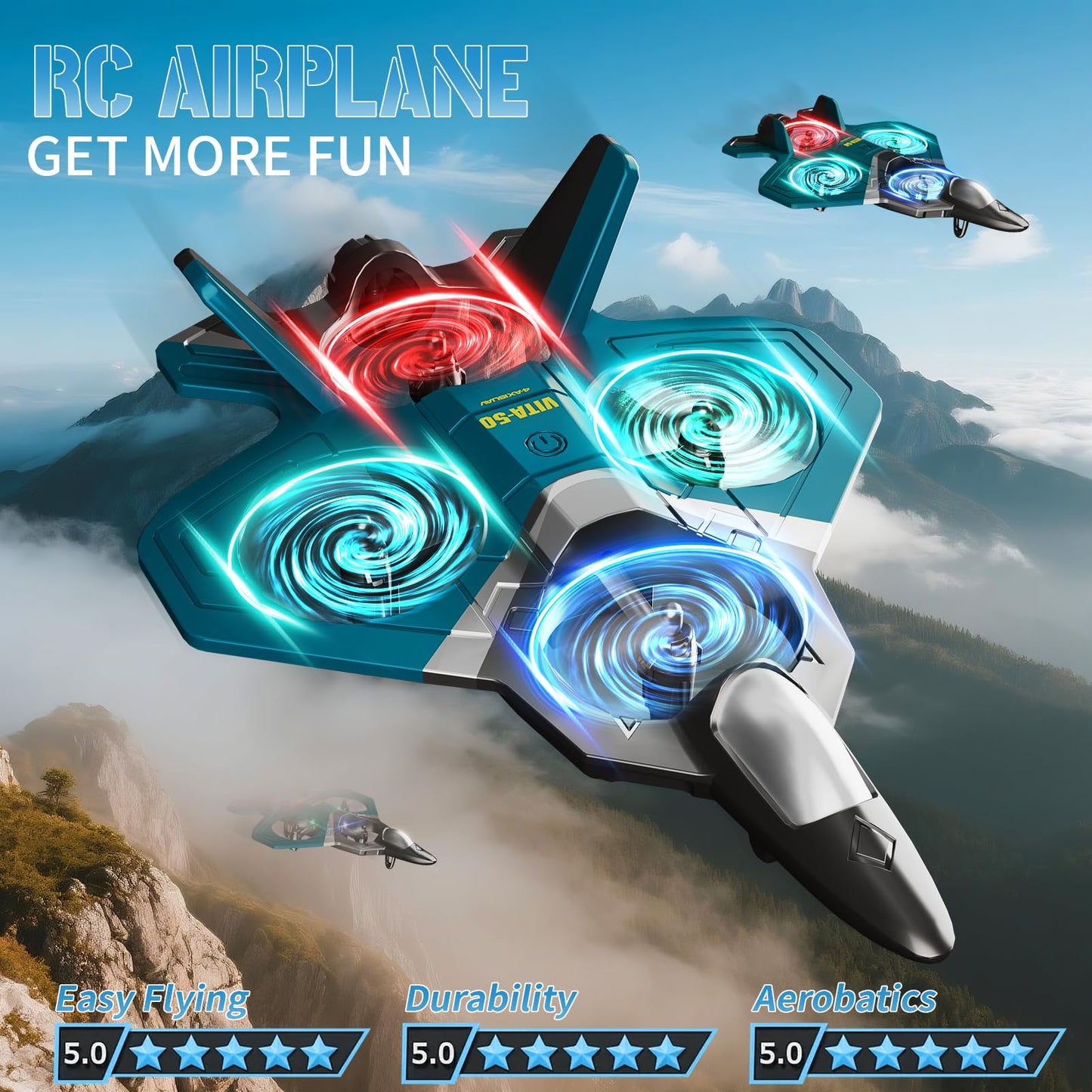 Tubokoro RC Planes with 3 Batteries for Kids Adults, Foam Remote Control Airplane Jet Helicopter Drone Toys for Kids Adults 8-12 12-16, Remote Control Plane Airplane Toys with Led Lights